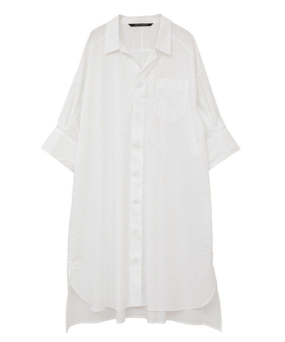 【イェッカ ヴェッカ/YECCA VECCA】のペーパータッチロングシャツ インテリア・キッズ・メンズ・レディースファッション・服の通販 founy(ファニー) 　ファッション　Fashion　レディースファッション　Fashion for Women　トップス・カットソー　Cut & Sew Tops　シャツ・ブラウス・オフィスカジュアル　Elegant Blouses & Button-Ups　おすすめ　Recommended / Our Picks　ギャザー　Gathered, Ruffled　ペーパー　Paper, Kraft Paper　ポケット　Pocket, Pocket Detail　ロング　Long, Long-Length　夏　Summer　春　Spring　S/S・春夏　SS, Spring/Summer, Warm Season　Off White|ID: prp329100004585640 ipo3291000000032515210