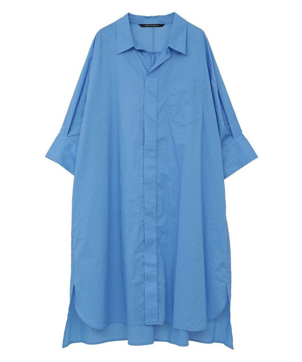 【イェッカ ヴェッカ/YECCA VECCA】のペーパータッチロングシャツ インテリア・キッズ・メンズ・レディースファッション・服の通販 founy(ファニー) 　ファッション　Fashion　レディースファッション　Fashion for Women　トップス・カットソー　Cut & Sew Tops　シャツ・ブラウス・オフィスカジュアル　Elegant Blouses & Button-Ups　おすすめ　Recommended / Our Picks　ギャザー　Gathered, Ruffled　ペーパー　Paper, Kraft Paper　ポケット　Pocket, Pocket Detail　ロング　Long, Long-Length　夏　Summer　春　Spring　S/S・春夏　SS, Spring/Summer, Warm Season　Blue|ID: prp329100004585640 ipo3291000000032515211