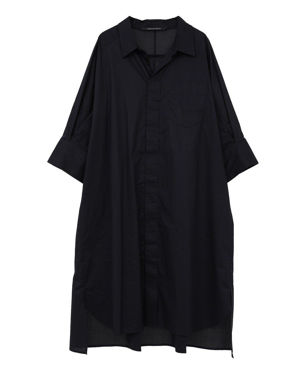 【イェッカ ヴェッカ/YECCA VECCA】のペーパータッチロングシャツ インテリア・キッズ・メンズ・レディースファッション・服の通販 founy(ファニー) 　ファッション　Fashion　レディースファッション　Fashion for Women　トップス・カットソー　Cut & Sew Tops　シャツ・ブラウス・オフィスカジュアル　Elegant Blouses & Button-Ups　おすすめ　Recommended / Our Picks　ギャザー　Gathered, Ruffled　ペーパー　Paper, Kraft Paper　ポケット　Pocket, Pocket Detail　ロング　Long, Long-Length　夏　Summer　春　Spring　S/S・春夏　SS, Spring/Summer, Warm Season　Navy|ID: prp329100004585640 ipo3291000000032515212