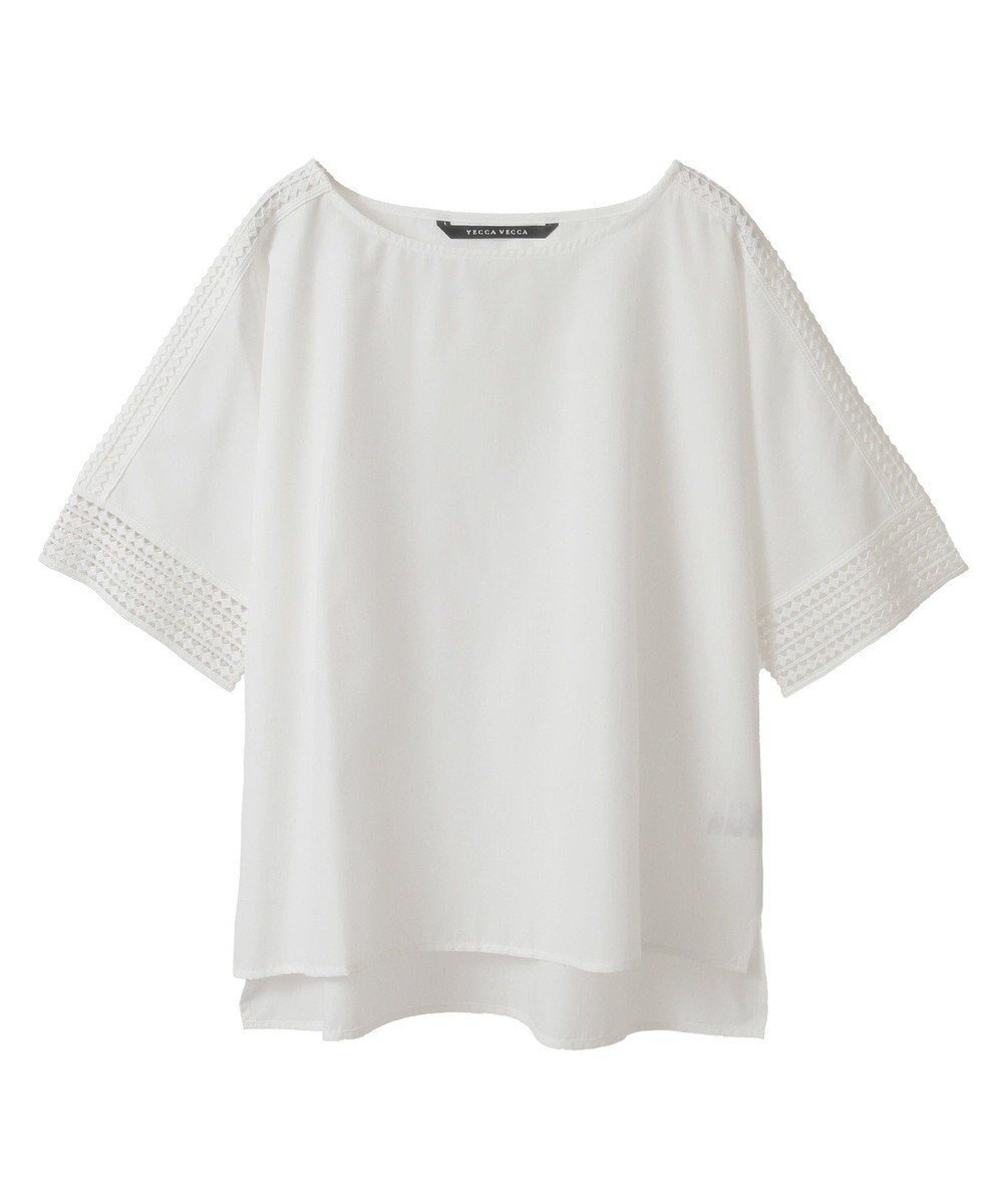 【イェッカ ヴェッカ/YECCA VECCA】のレースMIXドルマンブラウス インテリア・キッズ・メンズ・レディースファッション・服の通販 founy(ファニー) 　ファッション　Fashion　レディースファッション　Fashion for Women　トップス・カットソー　Cut & Sew Tops　シャツ・ブラウス・オフィスカジュアル　Elegant Blouses & Button-Ups　おすすめ　Recommended / Our Picks　ショルダー　Shoulder, Shoulder Strap　ストレート　Straight, Straight Cut　テーパード　Tapered, Tapered Pants　バランス　Balance, Style Balance　ボックス　Boxy, Box Shape　ボトム　Bottoms, Lower Wear　ポケット　Pocket, Pocket Detail　ラウンド　Round, Round Neck　レース　Lace, Lace Fabric　夏　Summer　春　Spring　S/S・春夏　SS, Spring/Summer, Warm Season　Off White|ID: prp329100004585659 ipo3291000000032515291
