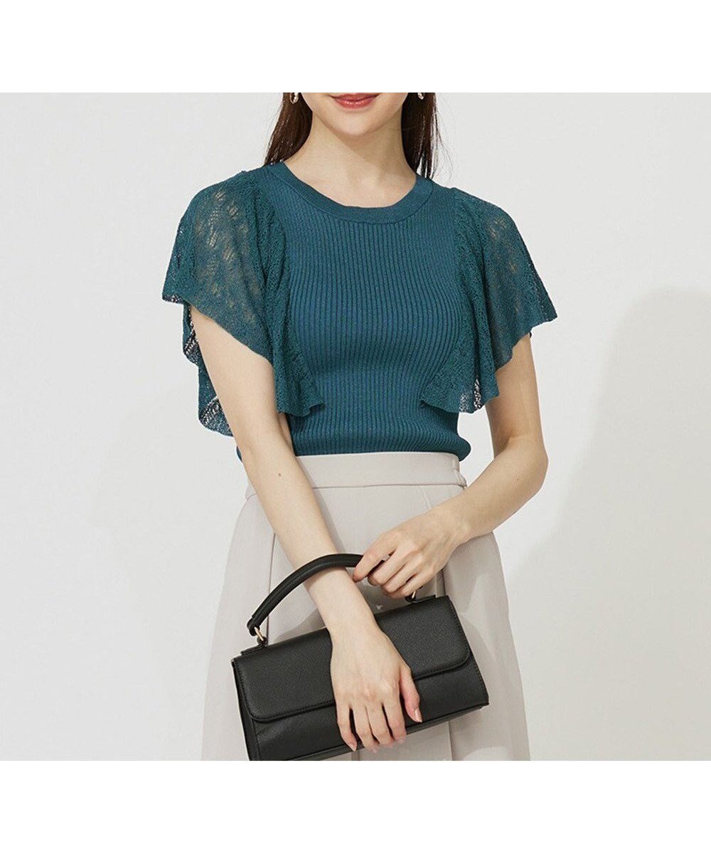 【エニィ スィス/any SiS】の【洗える】レーシーフレアスリーブ ニット インテリア・キッズ・メンズ・レディースファッション・服の通販 founy(ファニー) 　ファッション　Fashion　レディースファッション　Fashion for Women　トップス・カットソー　Cut & Sew Tops　ニット　Knit Tops & Sweaters　おすすめ　Recommended / Our Picks　シアー　Sheer, See-Through　セーター　Sweater, Knitwear　フェミニン　Feminine, Girly　フレア　Flare, Flared　新作・新入荷　New Arrivals / New In　洗える　Machine Washable　A/W・秋冬　Autumn/Winter　ディープグリーン|ID: prp329100004585667 ipo3291000000032515323