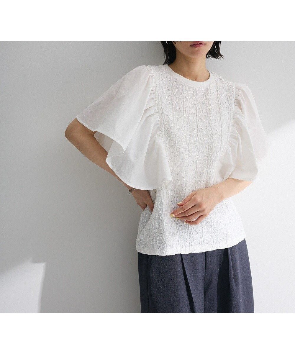 【グリーンパークス/Green Parks】の・SUGAR SPOON ラッフルスリーブTEE インテリア・キッズ・メンズ・レディースファッション・服の通販 founy(ファニー) 　ファッション　Fashion　レディースファッション　Fashion for Women　トップス・カットソー　Cut & Sew Tops　シャツ・ブラウス・オフィスカジュアル　Elegant Blouses & Button-Ups　ロングTシャツ・Tシャツ　Longline T-Shirts & Tees　カットソー・ベーシックTシャツ　Cut-and-Sewn Tops / Stretch Tees & Basics　カットソー　Cut and Sewn Top　コンパクト　Compact, Small Size　フェミニン　Feminine, Girly　フォルム　Silhouette, Form　ボトム　Bottoms, Lower Wear　ポケット　Pocket, Pocket Detail　夏　Summer　春　Spring　S/S・春夏　SS, Spring/Summer, Warm Season　Off White|ID: prp329100004586764 ipo3291000000032526676