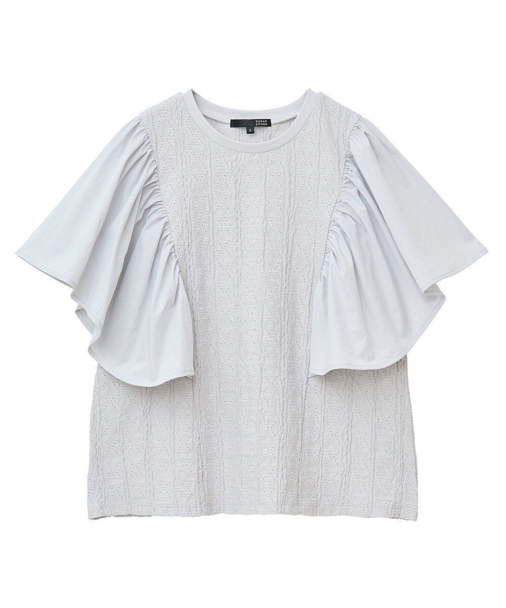 【グリーンパークス/Green Parks】の・SUGAR SPOON ラッフルスリーブTEE インテリア・キッズ・メンズ・レディースファッション・服の通販 founy(ファニー) 　ファッション　Fashion　レディースファッション　Fashion for Women　トップス・カットソー　Cut & Sew Tops　シャツ・ブラウス・オフィスカジュアル　Elegant Blouses & Button-Ups　ロングTシャツ・Tシャツ　Longline T-Shirts & Tees　カットソー・ベーシックTシャツ　Cut-and-Sewn Tops / Stretch Tees & Basics　カットソー　Cut and Sewn Top　コンパクト　Compact, Small Size　フェミニン　Feminine, Girly　フォルム　Silhouette, Form　ボトム　Bottoms, Lower Wear　ポケット　Pocket, Pocket Detail　夏　Summer　春　Spring　S/S・春夏　SS, Spring/Summer, Warm Season　Light Gray|ID: prp329100004586764 ipo3291000000032526679