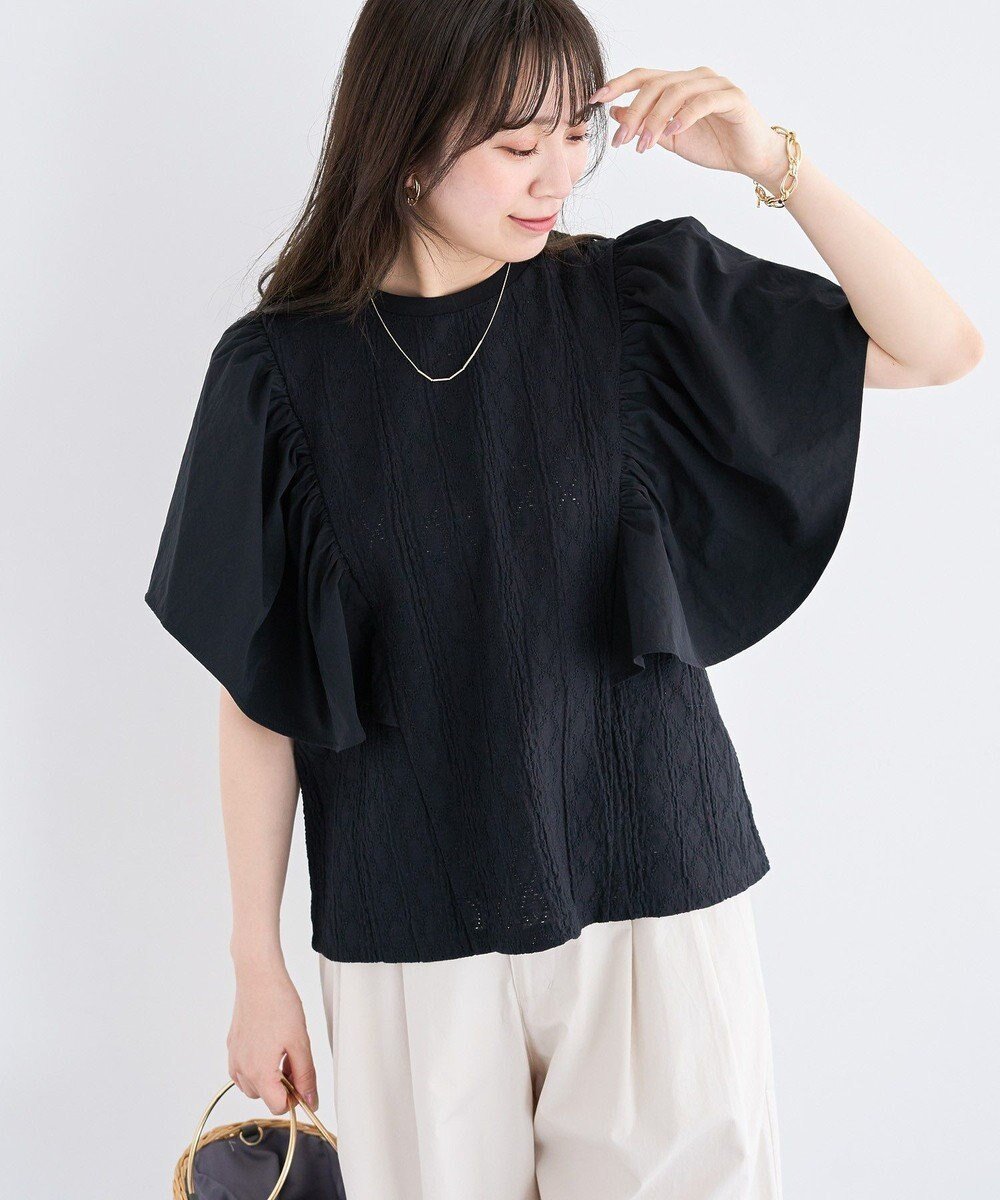 【グリーンパークス/Green Parks】の・SUGAR SPOON ラッフルスリーブTEE インテリア・キッズ・メンズ・レディースファッション・服の通販 founy(ファニー) 　ファッション　Fashion　レディースファッション　Fashion for Women　トップス・カットソー　Cut & Sew Tops　シャツ・ブラウス・オフィスカジュアル　Elegant Blouses & Button-Ups　ロングTシャツ・Tシャツ　Longline T-Shirts & Tees　カットソー・ベーシックTシャツ　Cut-and-Sewn Tops / Stretch Tees & Basics　カットソー　Cut and Sewn Top　コンパクト　Compact, Small Size　フェミニン　Feminine, Girly　フォルム　Silhouette, Form　ボトム　Bottoms, Lower Wear　ポケット　Pocket, Pocket Detail　夏　Summer　春　Spring　S/S・春夏　SS, Spring/Summer, Warm Season　Black|ID: prp329100004586764 ipo3291000000032526683