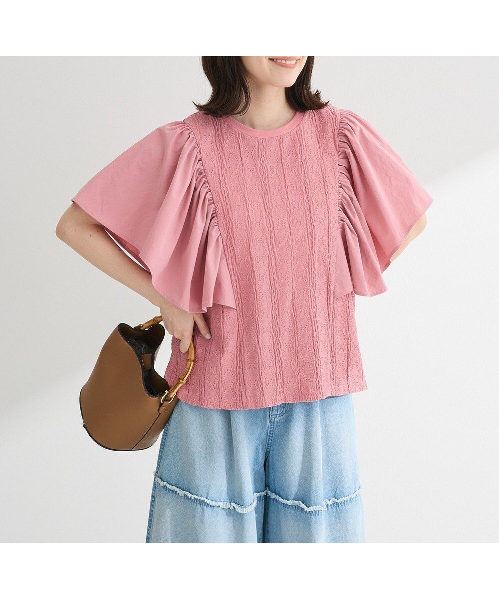 【グリーンパークス/Green Parks】の・SUGAR SPOON ラッフルスリーブTEE インテリア・キッズ・メンズ・レディースファッション・服の通販 founy(ファニー) 　ファッション　Fashion　レディースファッション　Fashion for Women　トップス・カットソー　Cut & Sew Tops　シャツ・ブラウス・オフィスカジュアル　Elegant Blouses & Button-Ups　ロングTシャツ・Tシャツ　Longline T-Shirts & Tees　カットソー・ベーシックTシャツ　Cut-and-Sewn Tops / Stretch Tees & Basics　カットソー　Cut and Sewn Top　コンパクト　Compact, Small Size　フェミニン　Feminine, Girly　フォルム　Silhouette, Form　ボトム　Bottoms, Lower Wear　ポケット　Pocket, Pocket Detail　夏　Summer　春　Spring　S/S・春夏　SS, Spring/Summer, Warm Season　Pink|ID: prp329100004586764 ipo3291000000032698906