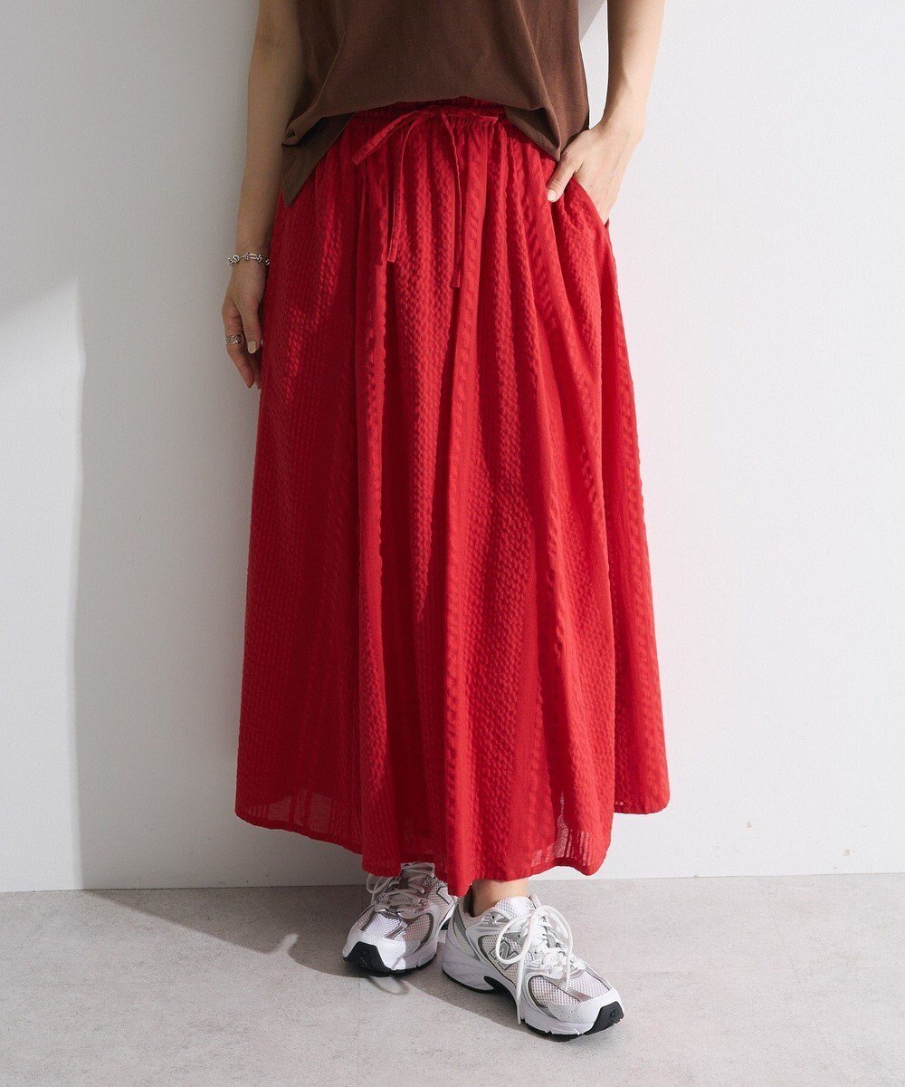 【グリーンパークス/Green Parks】のI シアーサッカーギャザースカート インテリア・キッズ・メンズ・レディースファッション・服の通販 founy(ファニー) 　ファッション　Fashion　レディースファッション　Fashion for Women　スカート　Skirts　おすすめ　Recommended / Our Picks　ストライプ　Stripe, Striped Pattern　フレア　Flare, Flared　ポケット　Pocket, Pocket Detail　夏　Summer　春　Spring　S/S・春夏　SS, Spring/Summer, Warm Season　透かし　Cut-Out, Lacework　Red|ID: prp329100004586780 ipo3291000000032698919
