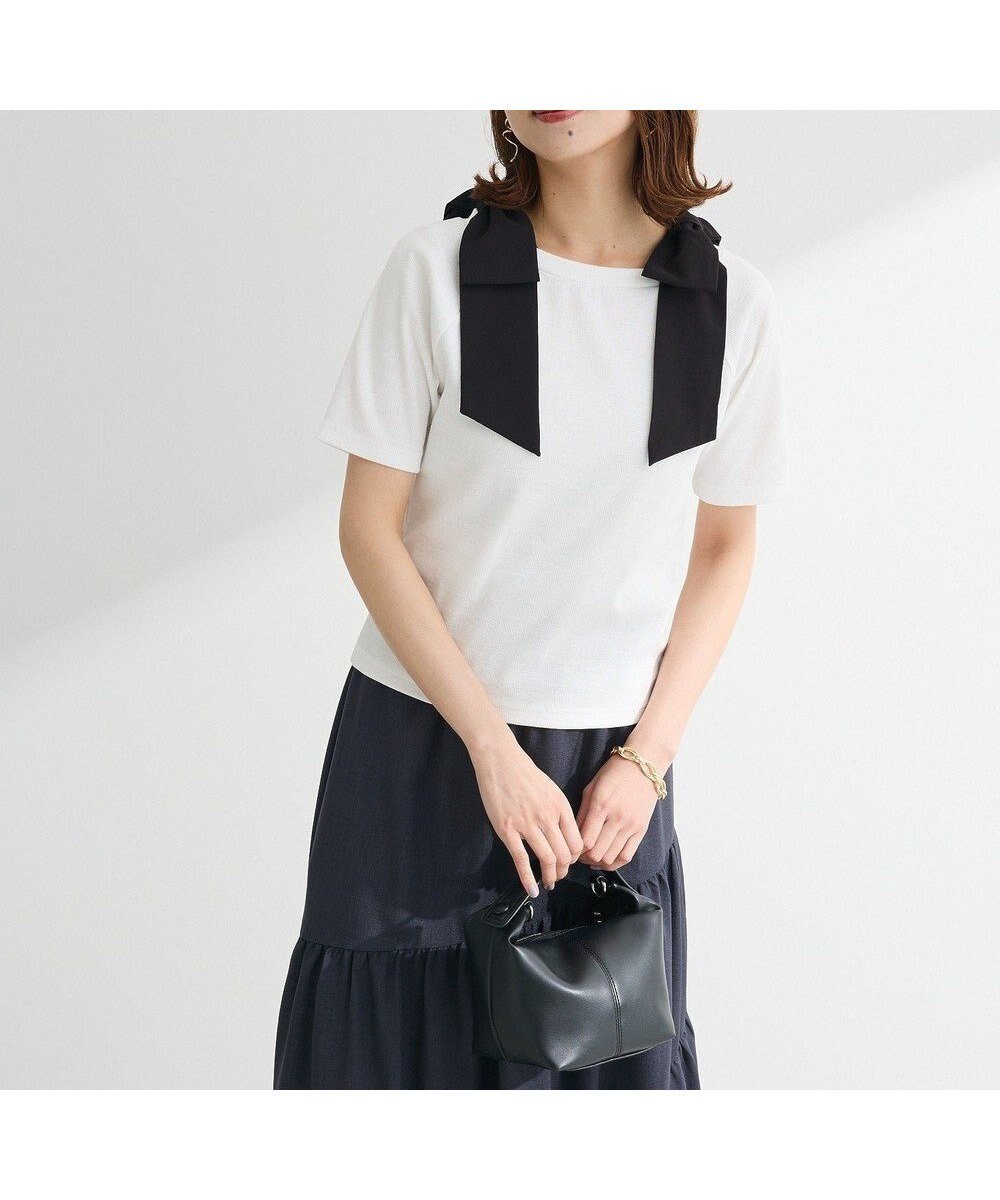 【グリーンパークス/Green Parks】の・swing by ショルダーリボンリブカットソー 人気、トレンドファッション・服の通販 founy(ファニー) 　ファッション　Fashion　レディースファッション　Fashion for Women　トップス・カットソー　Cut & Sew Tops　シャツ・ブラウス・オフィスカジュアル　Elegant Blouses & Button-Ups　ロングTシャツ・Tシャツ　Longline T-Shirts & Tees　カットソー・ベーシックTシャツ　Cut-and-Sewn Tops / Stretch Tees & Basics　おすすめ　Recommended / Our Picks　カットソー　Cut and Sewn Top　ショルダー　Shoulder, Shoulder Strap　スリーブ　Sleeve, Long Sleeve / Short Sleeve　ダウン　Down, Puffer　デニム　Denim, Jeans Material　フィット　Fit, Slim Fit　フェミニン　Feminine, Girly　ポケット　Pocket, Pocket Detail　リボン　Ribbon, Bow　夏　Summer　春　Spring　S/S・春夏　SS, Spring/Summer, Warm Season　 other-1|ID: prp329100004586800 ipo3291000000032526845