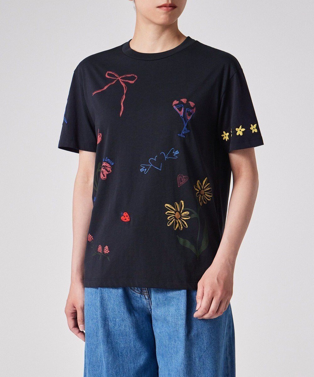 【ポール スミス/Paul Smith】のDaisy Chain Doodle 半袖Tシャツ 人気、トレンドファッション・服の通販 founy(ファニー) 　ファッション　Fashion　レディースファッション　Fashion for Women　トップス・カットソー　Cut & Sew Tops　シャツ・ブラウス・オフィスカジュアル　Elegant Blouses & Button-Ups　ロングTシャツ・Tシャツ　Longline T-Shirts & Tees　カットソー・ベーシックTシャツ　Cut-and-Sewn Tops / Stretch Tees & Basics　おすすめ　Recommended / Our Picks　カットソー　Cut and Sewn Top　ジャケット　Jacket, Outerwear　デニム　Denim, Jeans Material　モチーフ　Motif, Design Theme　リボン　Ribbon, Bow　半袖　Short Sleeve, Half Sleeve　夏　Summer　手描き　Hand-Drawn, Illustrated　S/S・春夏　SS, Spring/Summer, Warm Season　A/W・秋冬　Autumn/Winter　 other-1|ID: prp329100004586816 ipo3291000000033442468