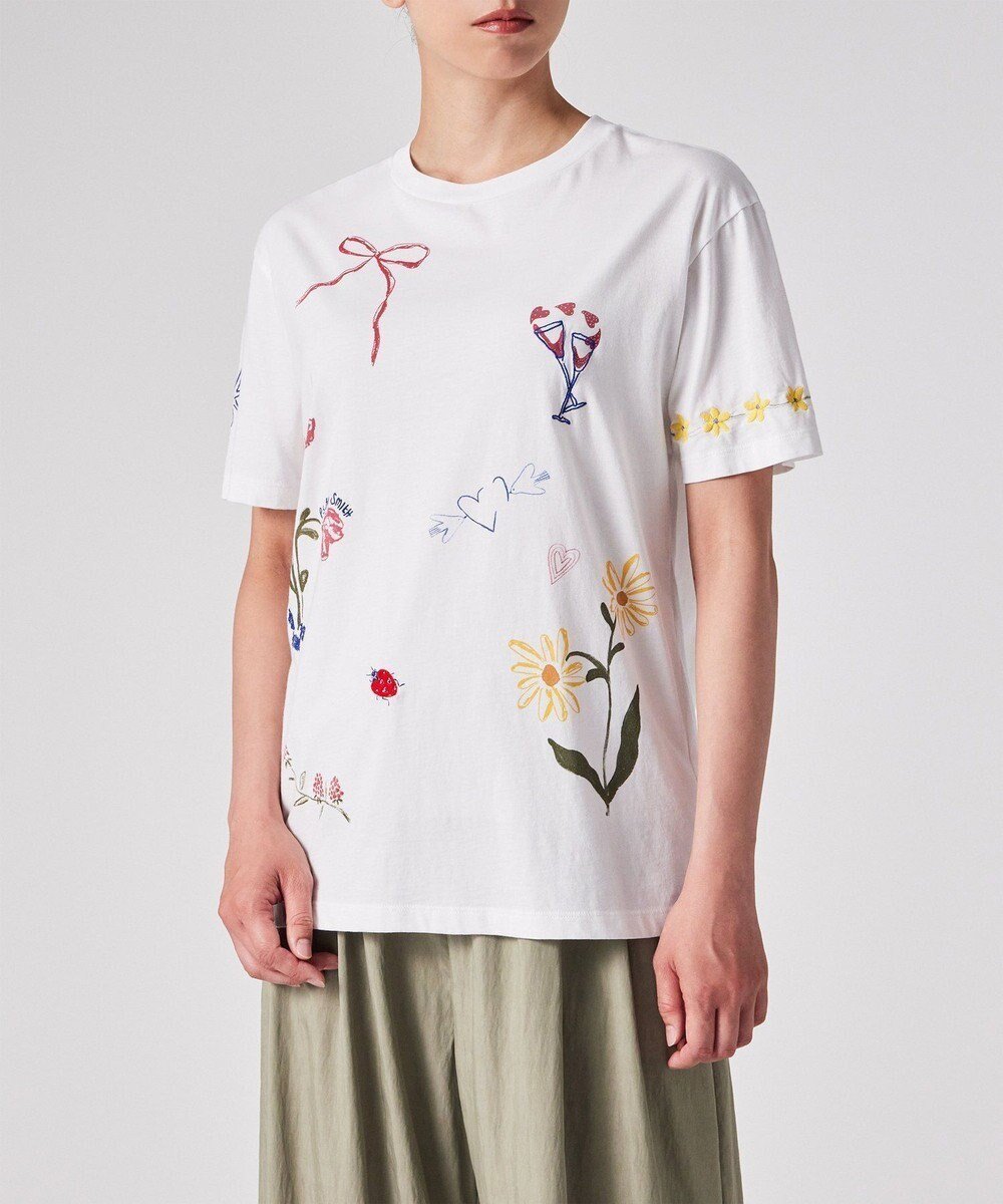 【ポール スミス/Paul Smith】のDaisy Chain Doodle 半袖Tシャツ インテリア・キッズ・メンズ・レディースファッション・服の通販 founy(ファニー) 　ファッション　Fashion　レディースファッション　Fashion for Women　トップス・カットソー　Cut & Sew Tops　シャツ・ブラウス・オフィスカジュアル　Elegant Blouses & Button-Ups　ロングTシャツ・Tシャツ　Longline T-Shirts & Tees　カットソー・ベーシックTシャツ　Cut-and-Sewn Tops / Stretch Tees & Basics　おすすめ　Recommended / Our Picks　カットソー　Cut and Sewn Top　ジャケット　Jacket, Outerwear　デニム　Denim, Jeans Material　モチーフ　Motif, Design Theme　リボン　Ribbon, Bow　半袖　Short Sleeve, Half Sleeve　夏　Summer　手描き　Hand-Drawn, Illustrated　S/S・春夏　SS, Spring/Summer, Warm Season　A/W・秋冬　Autumn/Winter　ホワイト|ID: prp329100004586816 ipo3291000000033442472
