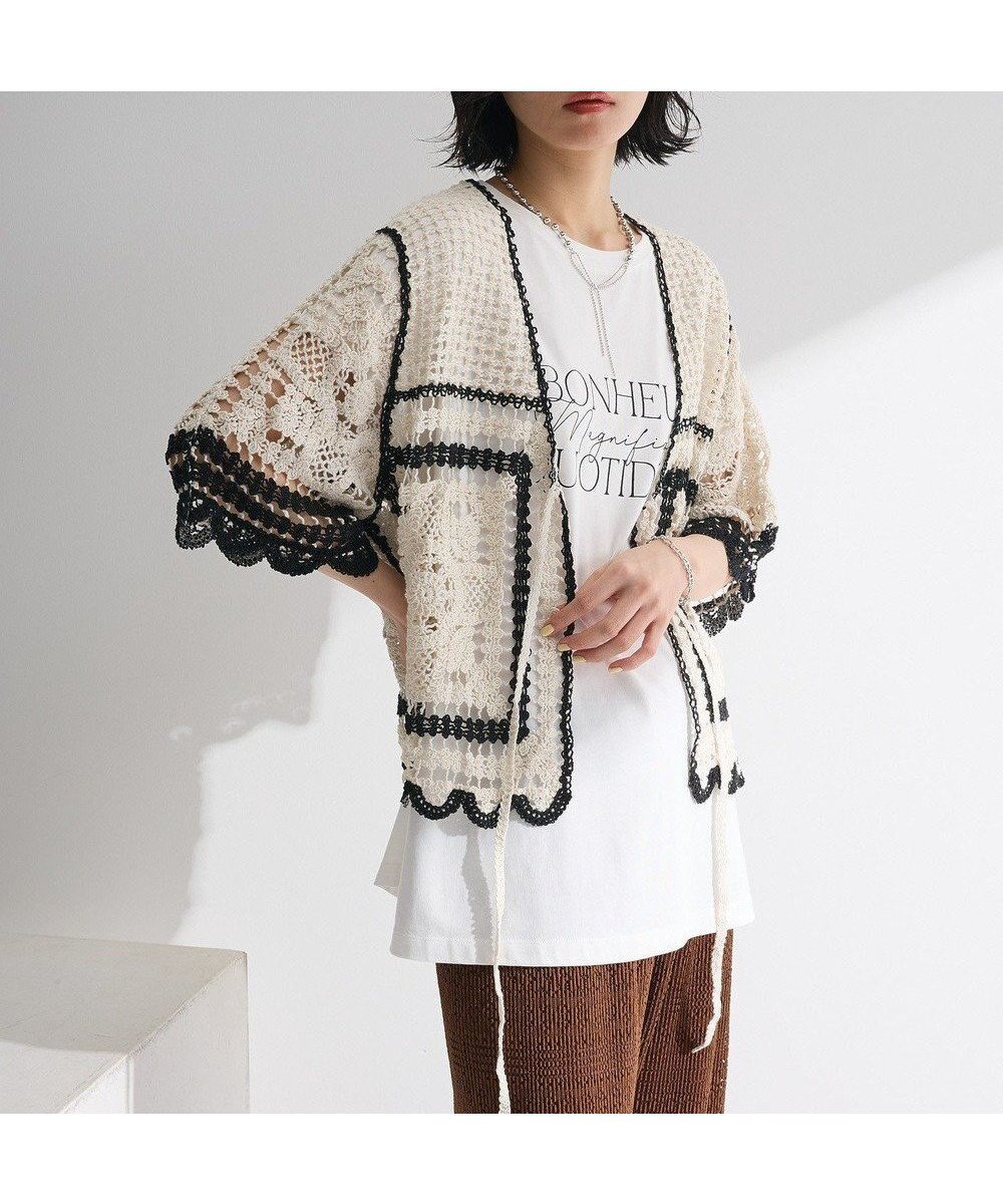 【グリーンパークス/Green Parks】の・ELENCARE DUE カギ針風レースカーデ 人気、トレンドファッション・服の通販 founy(ファニー) 　ファッション　Fashion　レディースファッション　Fashion for Women　トップス・カットソー　Cut & Sew Tops　カーディガン・羽織り　Layered Style Cardigans　おすすめ　Recommended / Our Picks　かぎ針　Crochet　カーディガン　Cardigan, Knitwear　フォルム　Silhouette, Form　フロント　Front, Front Design　ポケット　Pocket, Pocket Detail　モチーフ　Motif, Design Theme　リボン　Ribbon, Bow　レース　Lace, Lace Fabric　夏　Summer　春　Spring　S/S・春夏　SS, Spring/Summer, Warm Season　 other-1|ID: prp329100004586837 ipo3291000000032527133