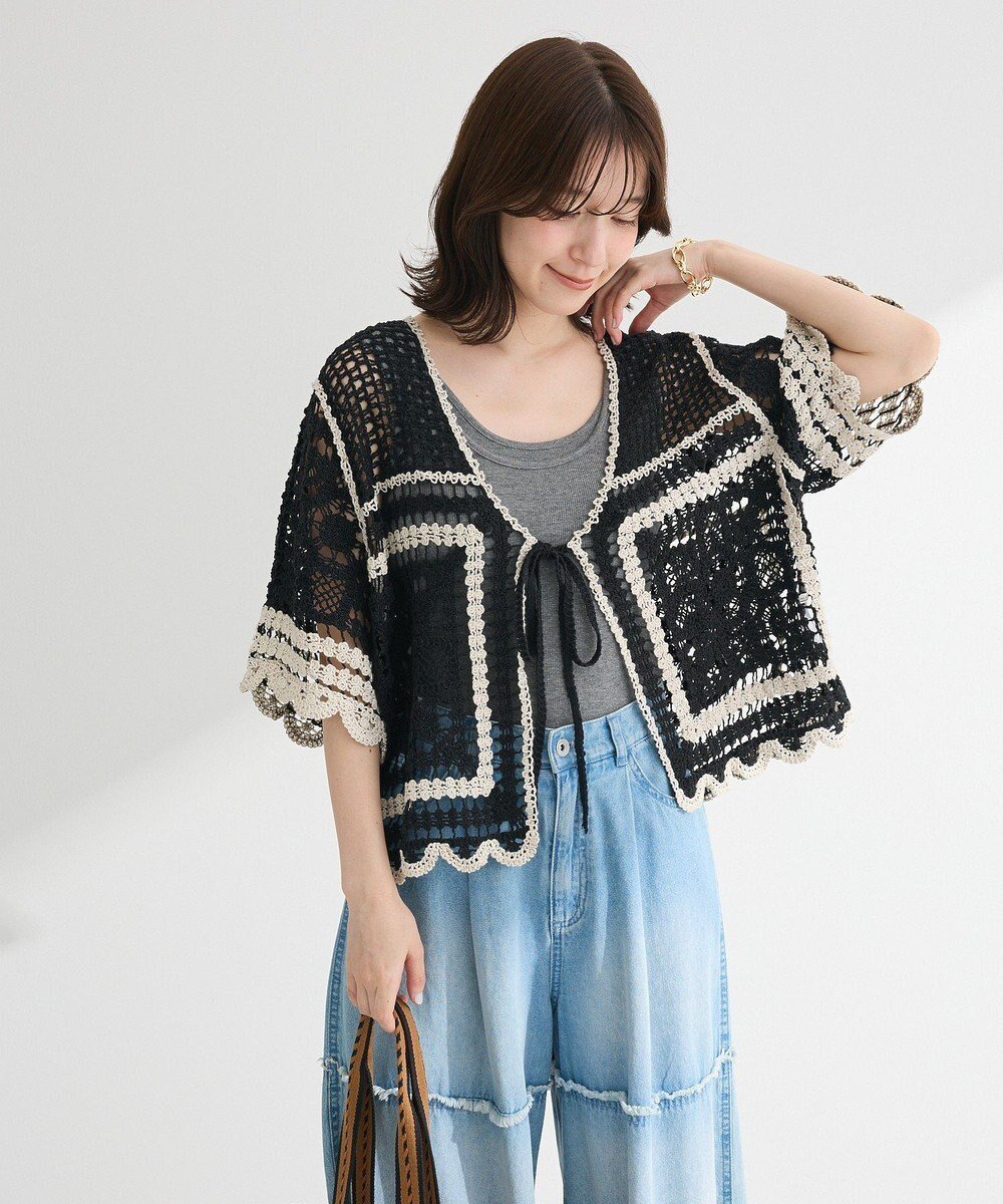 【グリーンパークス/Green Parks】の・ELENCARE DUE カギ針風レースカーデ インテリア・キッズ・メンズ・レディースファッション・服の通販 founy(ファニー) ファッション Fashion レディースファッション Fashion for Women トップス・カットソー Cut & Sew Tops カーディガン・羽織り Layered Style Cardigans おすすめ Recommended / Our Picks かぎ針 Crochet カーディガン Cardigan, Knitwear フォルム Silhouette, Form フロント Front, Front Design ポケット Pocket, Pocket Detail モチーフ Motif, Design Theme リボン Ribbon, Bow レース Lace, Lace Fabric 夏 Summer 春 Spring S/S・春夏 SS, Spring/Summer, Warm Season Black|ID: prp329100004586837 ipo3291000000033656099