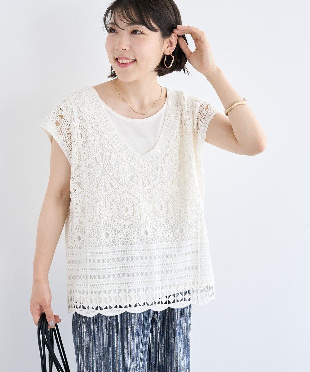【グリーンパークス/Green Parks】のSET2点クロシェプルオーバー+タンクトップ 人気、トレンドファッション・服の通販 founy(ファニー) 　ファッション　Fashion　レディースファッション　Fashion for Women　トップス・カットソー　Cut & Sew Tops　ニット　Knit Tops & Sweaters　カジュアルプルオーバー・ニットトップス　Pullovers & Knit Tops / Casual Pullovers　おすすめ　Recommended / Our Picks　アンサンブル　Ensemble Set　ストレッチ　Stretch, Stretchy Fabric　セーター　Sweater, Knitwear　タンク　Tank Top, Sleeveless Top　ポケット　Pocket, Pocket Detail　夏　Summer　春　Spring　S/S・春夏　SS, Spring/Summer, Warm Season　透かし　Cut-Out, Lacework　 other-1|ID: prp329100004586892 ipo3291000000032527504