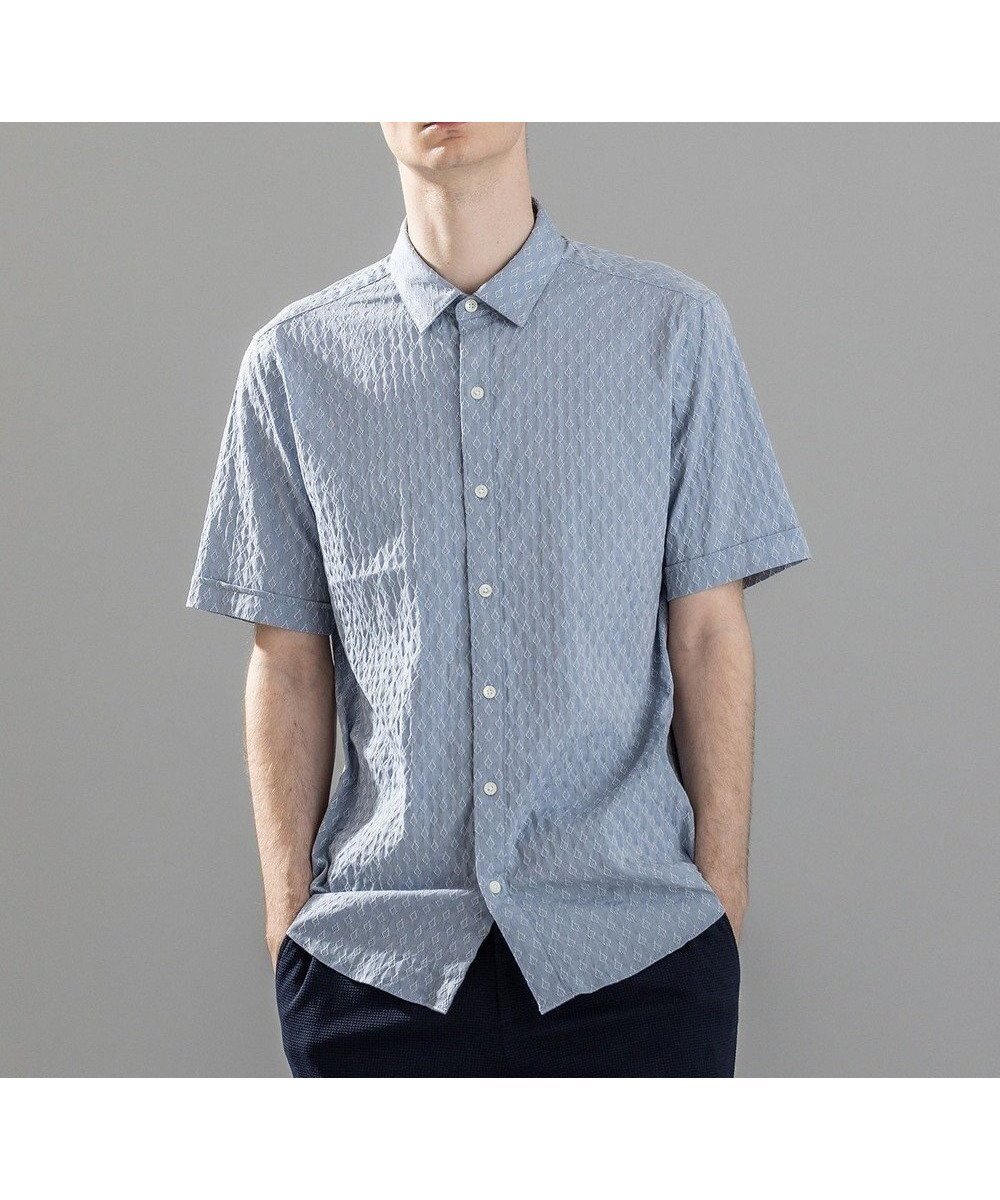 【ジョゼフ オム/JOSEPH HOMME / MEN】の新柄【定番/ストレッチ】ハムサジャガードストレッチ レギュラーカラー半袖シャツ インテリア・キッズ・メンズ・レディースファッション・服の通販 founy(ファニー) 　ファッション　Fashion　メンズファッション　Fashion for Men　トップス・カットソー　Cut & Sew Tops　メンズシャツ　Shirts　インナー　Innerwear　ジャケット　Jacket, Outerwear　ストレッチ　Stretch, Stretchy Fabric　レギュラー　Regular, Standard Fit　半袖　Short Sleeve, Half Sleeve　夏　Summer　定番　Standard, Basic Item　春　Spring　S/S・春夏　SS, Spring/Summer, Warm Season　ブルー系|ID: prp329100004587682 ipo3291000000032537635