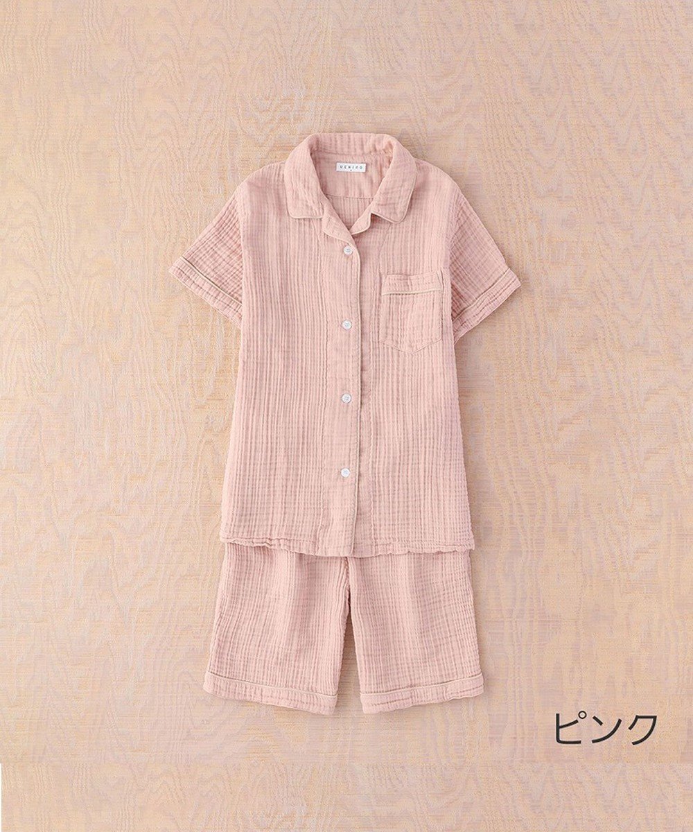【ウチノ/UCHINO】のクレープガーゼ パイピング 半袖 レディス パジャマ インテリア・キッズ・メンズ・レディースファッション・服の通販 founy(ファニー) 　ファッション　Fashion　レディースファッション　Fashion for Women　トップス・カットソー　Cut & Sew Tops　シンプル　Simple, Minimal　ハーフ　Half, Half-Length　パイピング　Piping, Trim Design　パジャマ　Pajamas, Sleepwear　ポケット　Pocket, Pocket Detail　半袖　Short Sleeve, Half Sleeve　夏　Summer　ピンク|ID: prp329100004588239 ipo3291000000033684969
