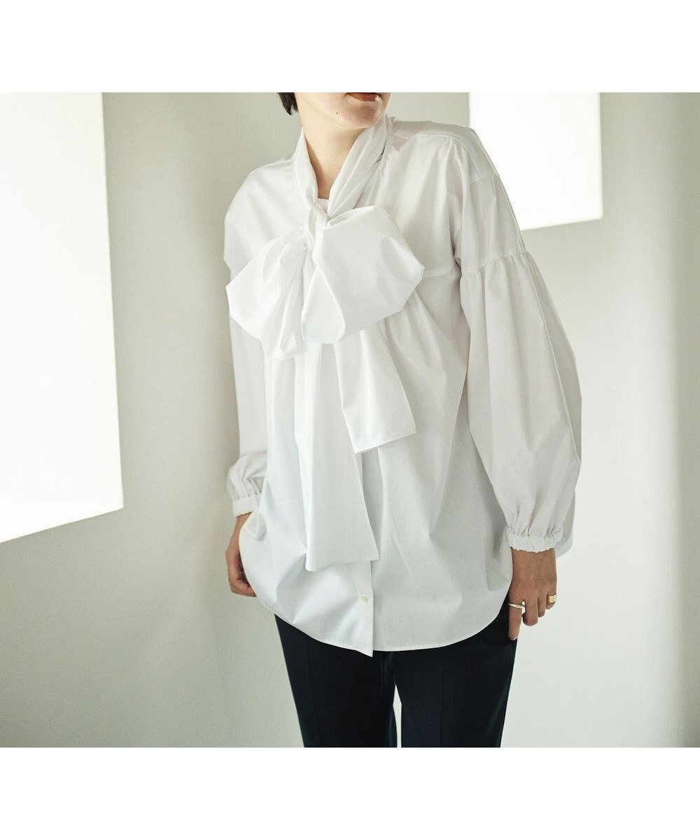 【ハッシュニュアンス/#Newans】の【シワになりにくい/洗濯機可能/袖ゴム】ビッグリボンブラウス インテリア・キッズ・メンズ・レディースファッション・服の通販 founy(ファニー) ファッション Fashion レディースファッション Fashion for Women トップス・カットソー Cut & Sew Tops シャツ・ブラウス・オフィスカジュアル Elegant Blouses & Button-Ups リボン Ribbon, Bow エレガント 上品 Elegant 夏 Summer 春 Spring S/S・春夏 SS, Spring/Summer, Warm Season 洗える Machine Washable ホワイト|ID: prp329100004588600 ipo3291000000034311115