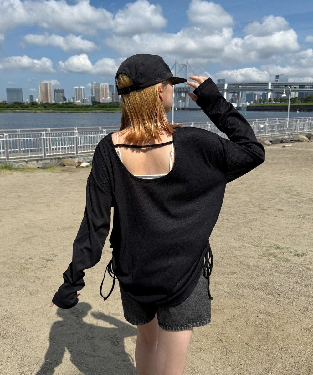 【ウィゴー/WEGO】の【ラッシュガード/吸水速乾/UVカット/日焼け対策/体型カバー】リブドロストデザイントップス インテリア・キッズ・メンズ・レディースファッション・服の通販 founy(ファニー) 　ファッション　Fashion　レディースファッション　Fashion for Women　トップス・カットソー　Cut & Sew Tops　シャツ・ブラウス・オフィスカジュアル　Elegant Blouses & Button-Ups　ロングTシャツ・Tシャツ　Longline T-Shirts & Tees　カットソー・ベーシックTシャツ　Cut-and-Sewn Tops / Stretch Tees & Basics　アウトドア　Outdoor Clothing　カットソー　Cut and Sewn Top　スマホ　Smartphone, Mobile Device　チュニック　Tunic, Long Top　吸水　Absorbent, Quick-Dry　夏　Summer　春　Spring　S/S・春夏　SS, Spring/Summer, Warm Season　ブラック|ID: prp329100004588950 ipo3291000000033656395