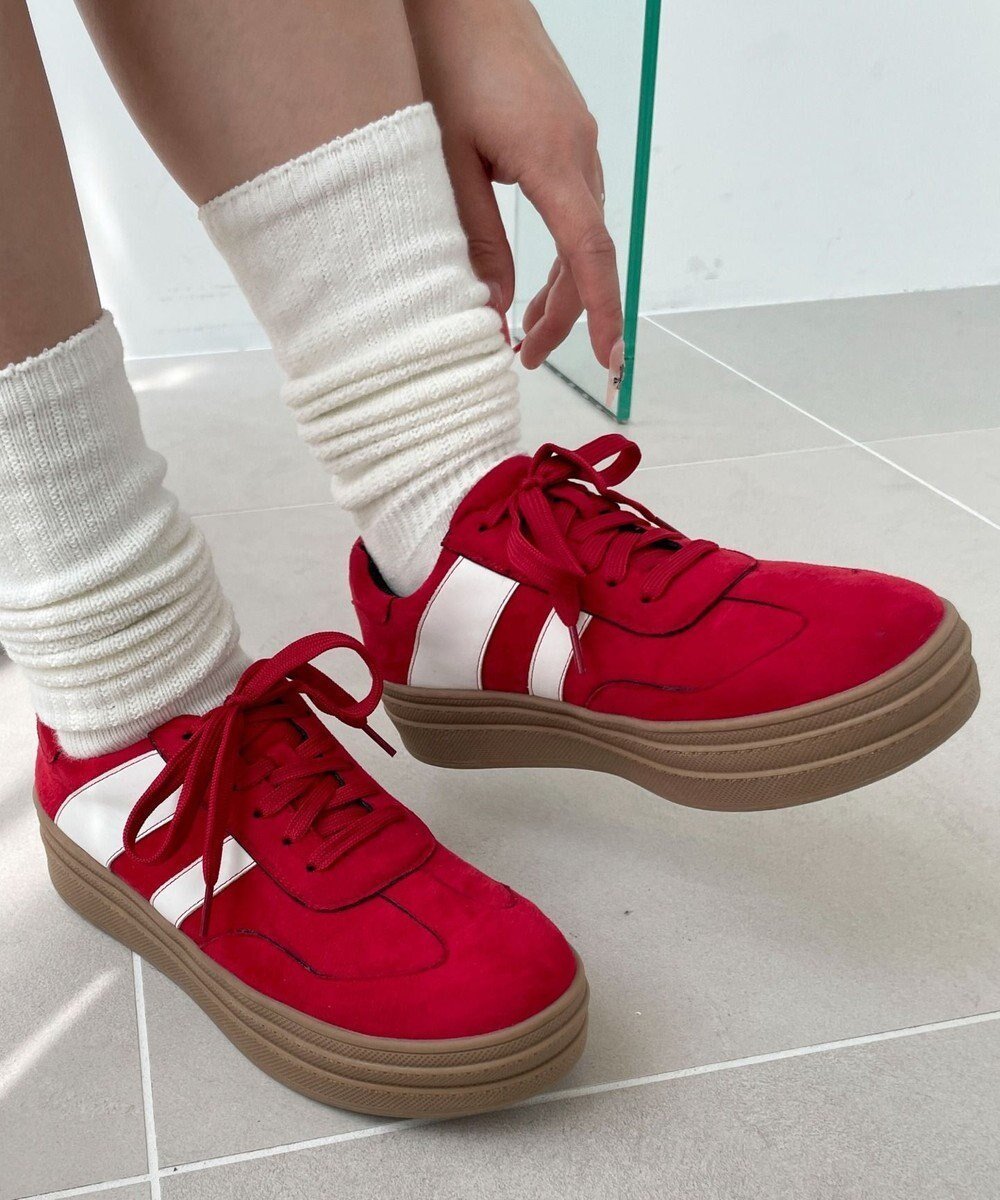 【ウィゴー/WEGO】のローテクダブルラインスニーカー インテリア・キッズ・メンズ・レディースファッション・服の通販 founy(ファニー) 　ファッション　Fashion　レディースファッション　Fashion for Women　クッション　Cushion, Throw Pillow　スニーカー　Sneakers, Trainers　スポーツ　Sports, Activewear　スマホ　Smartphone, Mobile Device　トレンド　Trend, Trending Now　ミックス　Mix, Mixed Style　定番　Standard, Basic Item　レッド|ID: prp329100004588953 ipo3291000000033656397