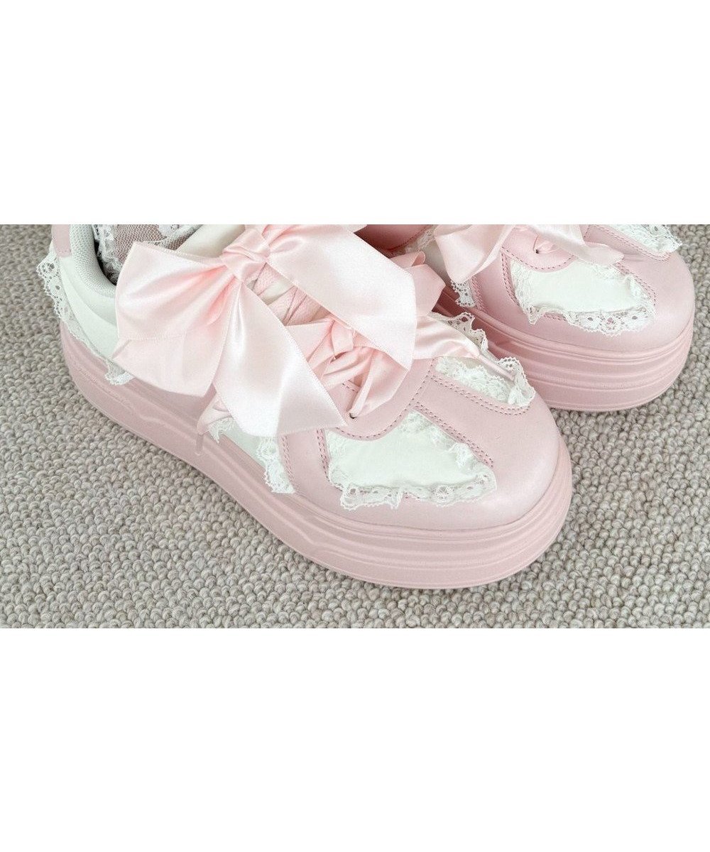 【ウィゴー/WEGO】のダブルリボンフリルスニーカー インテリア・キッズ・メンズ・レディースファッション・服の通販 founy(ファニー) 　ファッション　Fashion　レディースファッション　Ladies' Fashion Online　厚底　Platforms　クッション　Cushion　シンプル　Simple　スニーカー　Sneakers　スマホ　Smartphone　トレンド　Trend　人気　Popularity　ビッグ　Big　ミニスカート　Mini Skirt　リボン　Ribbon　レース　Race　おすすめ　Recommend　ライトピンク|ID: prp329100004588957 ipo3291000000032672165