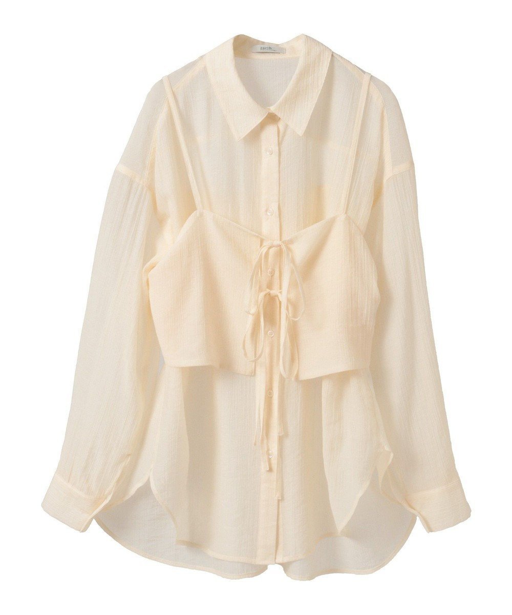 【アースミュージックアンドエコロジー/earth music&ecology】のSET2点シャツ+ビスチェ インテリア・キッズ・メンズ・レディースファッション・服の通販 founy(ファニー) 　ファッション　Fashion　レディースファッション　Fashion for Women　トップス・カットソー　Cut & Sew Tops　シャツ・ブラウス・オフィスカジュアル　Elegant Blouses & Button-Ups　ビスチェ　Bustiers & Corset Tops / Layered Bustier Style　トレンド　Trend, Trending Now　ビスチェ　Bustier, Corset Top　ポケット　Pocket, Pocket Detail　リボン　Ribbon, Bow　夏　Summer　春　Spring　S/S・春夏　SS, Spring/Summer, Warm Season　Ecru|ID: prp329100004589022 ipo3291000000033620150