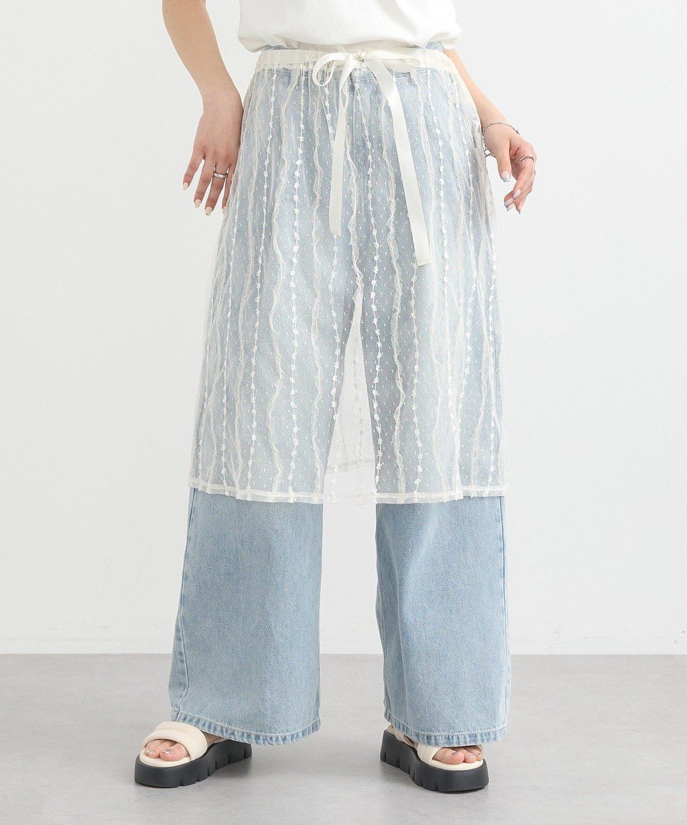 【アースミュージックアンドエコロジー/earth music&ecology】のストライプレースレイヤードスカート 人気、トレンドファッション・服の通販 founy(ファニー) 　ファッション　Fashion　レディースファッション　Fashion for Women　スカート　Skirts　シンプル　Simple, Minimal　スウェット / スエット　Sweatshirt, Sweatwear　ストライプ　Stripe, Striped Pattern　デニム　Denim, Jeans Material　ポケット　Pocket, Pocket Detail　レース　Lace, Lace Fabric　夏　Summer　春　Spring　S/S・春夏　SS, Spring/Summer, Warm Season　 other-1|ID: prp329100004589025 ipo3291000000033656227