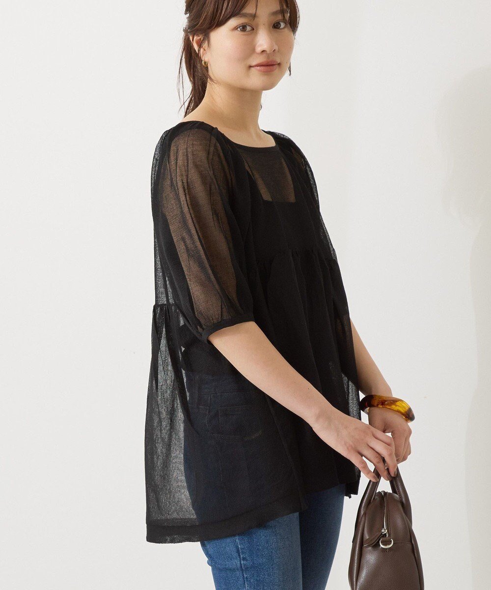【アメリカンホリック/AMERICAN HOLIC】のシアーパフスリーブニットプルオーバー インテリア・キッズ・メンズ・レディースファッション・服の通販 founy(ファニー) 　ファッション　Fashion　レディースファッション　Fashion for Women　トップス・カットソー　Cut & Sew Tops　ニット　Knit Tops & Sweaters　カジュアルプルオーバー・ニットトップス　Pullovers & Knit Tops / Casual Pullovers　おすすめ　Recommended / Our Picks　スリーブ　Sleeve, Long Sleeve / Short Sleeve　セーター　Sweater, Knitwear　デコルテ　Décolleté, Neckline　トレンド　Trend, Trending Now　フレア　Flare, Flared　ポケット　Pocket, Pocket Detail　再入荷　Restock / Back in Stock　夏　Summer　春　Spring　S/S・春夏　SS, Spring/Summer, Warm Season　Black|ID: prp329100004589046 ipo3291000000032555881