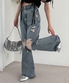 【ウィゴー/WEGO】のダメージフレアデニムパンツ デニム中濃加工色|ID: prp329100004589105 ipo3291000000034515376