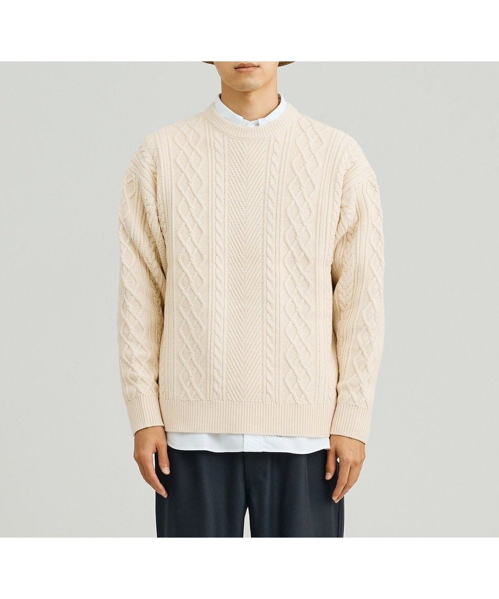 【ジェイプレスヨークストリート/J.PRESS YORK STREET】の【UNISEX】アランケーブル クルーニット インテリア・キッズ・メンズ・レディースファッション・服の通販 founy(ファニー) 　ファッション　Fashion　レディースファッション　Ladies' Fashion Online　トップス・カットソー　Tops/Tshirt　ニット　Knit Tops　ユニセックス　Unisex　アクリル　Acrylic　クラシック　Classic　セーター　Sweater　フィット　Fit　ボトム　Bottom　リラックス　Relax　秋　Autumn/Fall　A/W・秋冬　Aw・Autumn/Winter・Fw・Fall-Winter　ホワイト系|ID: prp329100004589375 ipo3291000000032559142