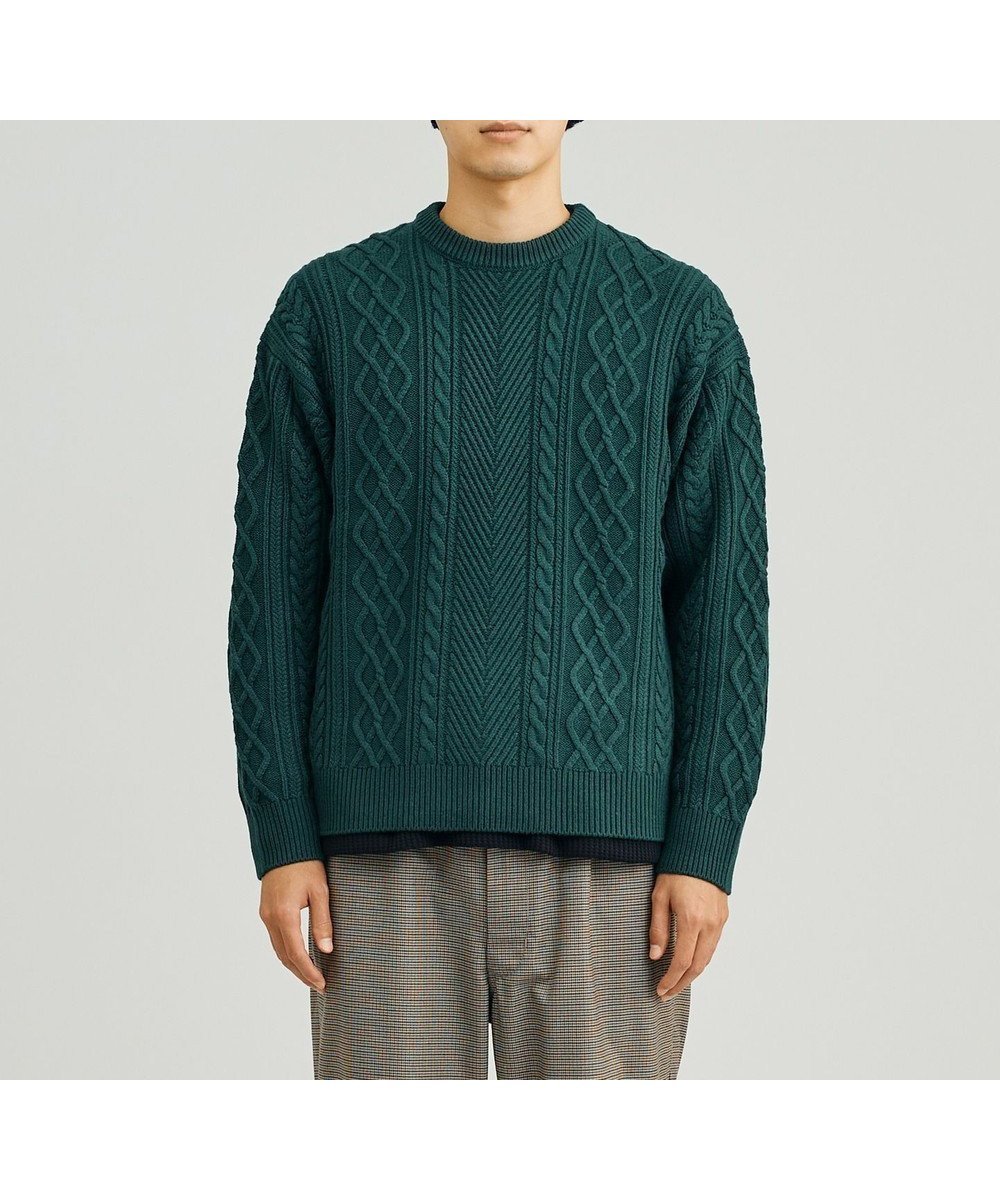 【ジェイプレスヨークストリート/J.PRESS YORK STREET】の【UNISEX】アランケーブル クルーニット インテリア・キッズ・メンズ・レディースファッション・服の通販 founy(ファニー) 　ファッション　Fashion　レディースファッション　Ladies' Fashion Online　トップス・カットソー　Tops/Tshirt　ニット　Knit Tops　ユニセックス　Unisex　アクリル　Acrylic　クラシック　Classic　セーター　Sweater　フィット　Fit　ボトム　Bottom　リラックス　Relax　秋　Autumn/Fall　A/W・秋冬　Aw・Autumn/Winter・Fw・Fall-Winter　グリーン系|ID: prp329100004589375 ipo3291000000032559143