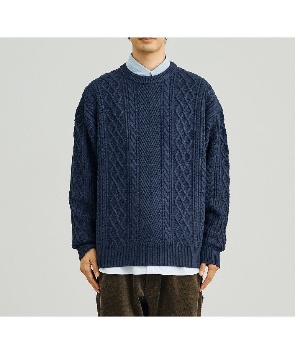 【ジェイプレスヨークストリート/J.PRESS YORK STREET】の【UNISEX】アランケーブル クルーニット インテリア・キッズ・メンズ・レディースファッション・服の通販 founy(ファニー) 　ファッション　Fashion　レディースファッション　Ladies' Fashion Online　トップス・カットソー　Tops/Tshirt　ニット　Knit Tops　ユニセックス　Unisex　アクリル　Acrylic　クラシック　Classic　セーター　Sweater　フィット　Fit　ボトム　Bottom　リラックス　Relax　秋　Autumn/Fall　A/W・秋冬　Aw・Autumn/Winter・Fw・Fall-Winter　ネイビー系|ID: prp329100004589375 ipo3291000000032559146