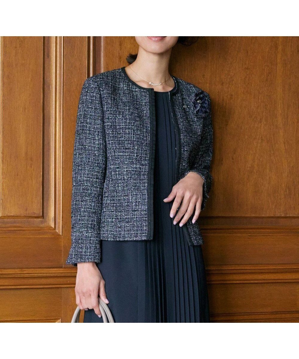 【ジェイ プレス/J.PRESS】のファンシーツイード ノーカラー ジャケット インテリア・キッズ・メンズ・レディースファッション・服の通販 founy(ファニー) 　ファッション　Fashion　レディースファッション　Ladies' Fashion Online　アウター　Coat Outerwear　ジャケット　Jackets　ノーカラージャケット　No Collar Leather Jackets　おすすめ　Recommend　コンパクト　Compact　サテン　Satin　シンプル　Simple　ジャケット　Jacket　セットアップ　Set Up　ツイード　Tweed　バランス　Balance　ブレード　Blade　ループ　Loop　エレガント 上品　Elegant　切替　Switching　夏　Summer　春　Spring　S/S・春夏　Ss・Spring/Summer　ネイビー系1|ID: prp329100004589662 ipo3291000000032563149