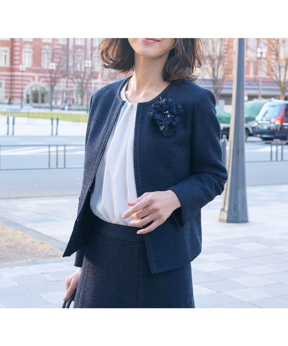 【ジェイ プレス/J.PRESS】のファンシーツイード ノーカラー ジャケット インテリア・キッズ・メンズ・レディースファッション・服の通販 founy(ファニー) 　ファッション　Fashion　レディースファッション　Ladies' Fashion Online　アウター　Coat Outerwear　ジャケット　Jackets　ノーカラージャケット　No Collar Leather Jackets　おすすめ　Recommend　コンパクト　Compact　サテン　Satin　シンプル　Simple　ジャケット　Jacket　セットアップ　Set Up　ツイード　Tweed　バランス　Balance　ブレード　Blade　ループ　Loop　エレガント 上品　Elegant　切替　Switching　夏　Summer　春　Spring　S/S・春夏　Ss・Spring/Summer　ネイビー系|ID: prp329100004589662 ipo3291000000032563155