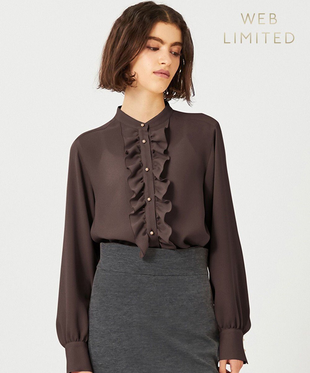 【ベイジ,/BEIGE,】の【WEB限定】STOW / フリルブラウス インテリア・キッズ・メンズ・レディースファッション・服の通販 founy(ファニー) 　ファッション　Fashion　レディースファッション　Ladies' Fashion Online　トップス・カットソー　Tops/Tshirt　シャツ/ブラウス　Shirts/Blouses　おすすめ　Recommend　ジャケット　Jacket　ジョーゼット　Georgette　ストレート　Straight　フリル　Frills　定番　Standard　洗える　Washable　A/W・秋冬　Aw・Autumn/Winter・Fw・Fall-Winter　Brown|ID: prp329100004589680 ipo3291000000032563447