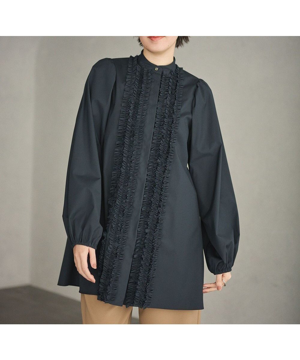 【ハッシュニュアンス/#Newans】の【シワになりにくい/洗濯機可能】ロングフリルチュニック インテリア・キッズ・メンズ・レディースファッション・服の通販 founy(ファニー) 　ファッション　Fashion　レディースファッション　Fashion for Women　トップス・カットソー　Cut & Sew Tops　シャツ・ブラウス・オフィスカジュアル　Elegant Blouses & Button-Ups　シンプル　Simple, Minimal　チュニック　Tunic, Long Top　トレンド　Trend, Trending Now　フリル　Frill, Ruffle　エレガント 上品　Elegant　夏　Summer　S/S・春夏　SS, Spring/Summer, Warm Season　洗える　Machine Washable　A/W・秋冬　Autumn/Winter　ネイビー|ID: prp329100004589682 ipo3291000000033577876