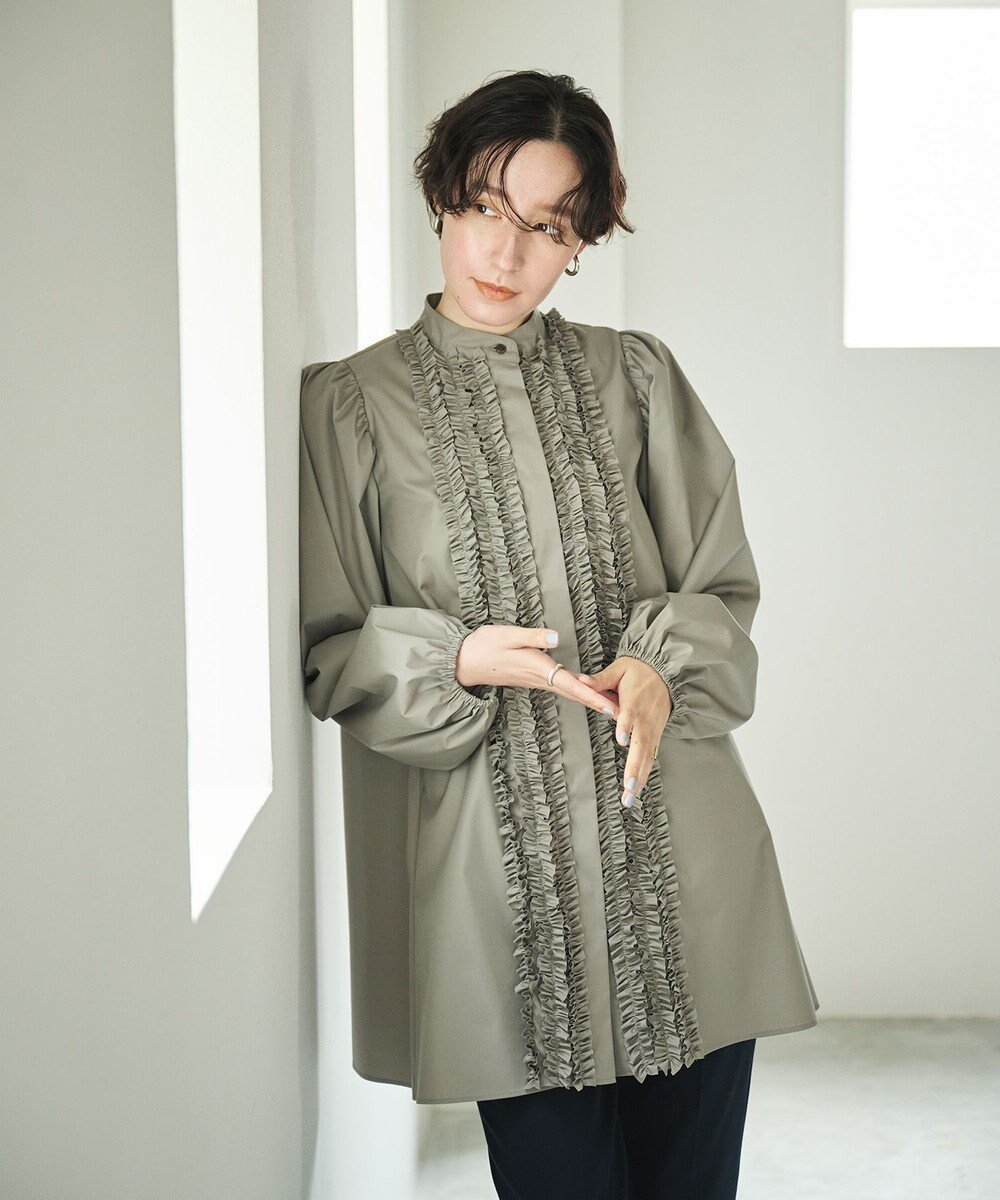 【ハッシュニュアンス/#Newans】の【シワになりにくい/洗濯機可能】ロングフリルチュニック インテリア・キッズ・メンズ・レディースファッション・服の通販 founy(ファニー) 　ファッション　Fashion　レディースファッション　Fashion for Women　トップス・カットソー　Cut & Sew Tops　シャツ・ブラウス・オフィスカジュアル　Elegant Blouses & Button-Ups　シンプル　Simple, Minimal　チュニック　Tunic, Long Top　トレンド　Trend, Trending Now　フリル　Frill, Ruffle　エレガント 上品　Elegant　夏　Summer　S/S・春夏　SS, Spring/Summer, Warm Season　洗える　Machine Washable　A/W・秋冬　Autumn/Winter　グレー|ID: prp329100004589682 ipo3291000000033577877