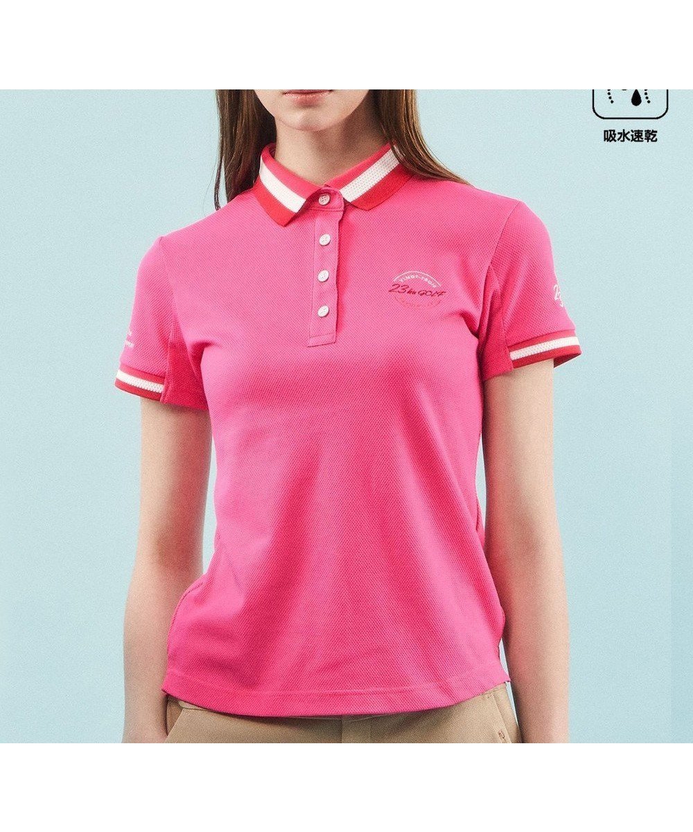 【23区 ゴルフ/NIJYUSANKU GOLF】の【WOMEN】【UVケア・吸水速乾】ハニカムカノコ 半袖ポロシャツ インテリア・キッズ・メンズ・レディースファッション・服の通販 founy(ファニー) 　ファッション　Fashion　レディースファッション　Ladies' Fashion Online　トップス・カットソー　Tops/Tshirt　シャツ/ブラウス　Shirts/Blouses　ポロシャツ　Polo Shirts　春　Spring　今季　This Season　吸水　Water Absorption　ストレッチ　Stretch　スポーティ　Sporty　ベーシック　Basic　ポロシャツ　Polo Shirt　半袖　Short Sleeve　メッシュ　Mesh　メランジ　Melange　ロング　Long　S/S・春夏　Ss・Spring/Summer　再入荷　Restock/Back In Stock/Re Arrival　夏　Summer　2024年　2024　2024春夏・S/S　Ss,Spring/Summer,2024　エレガント 上品　Elegant　ゴルフ　Golf　ピンク系|ID: prp329100004589697 ipo3291000000032646493