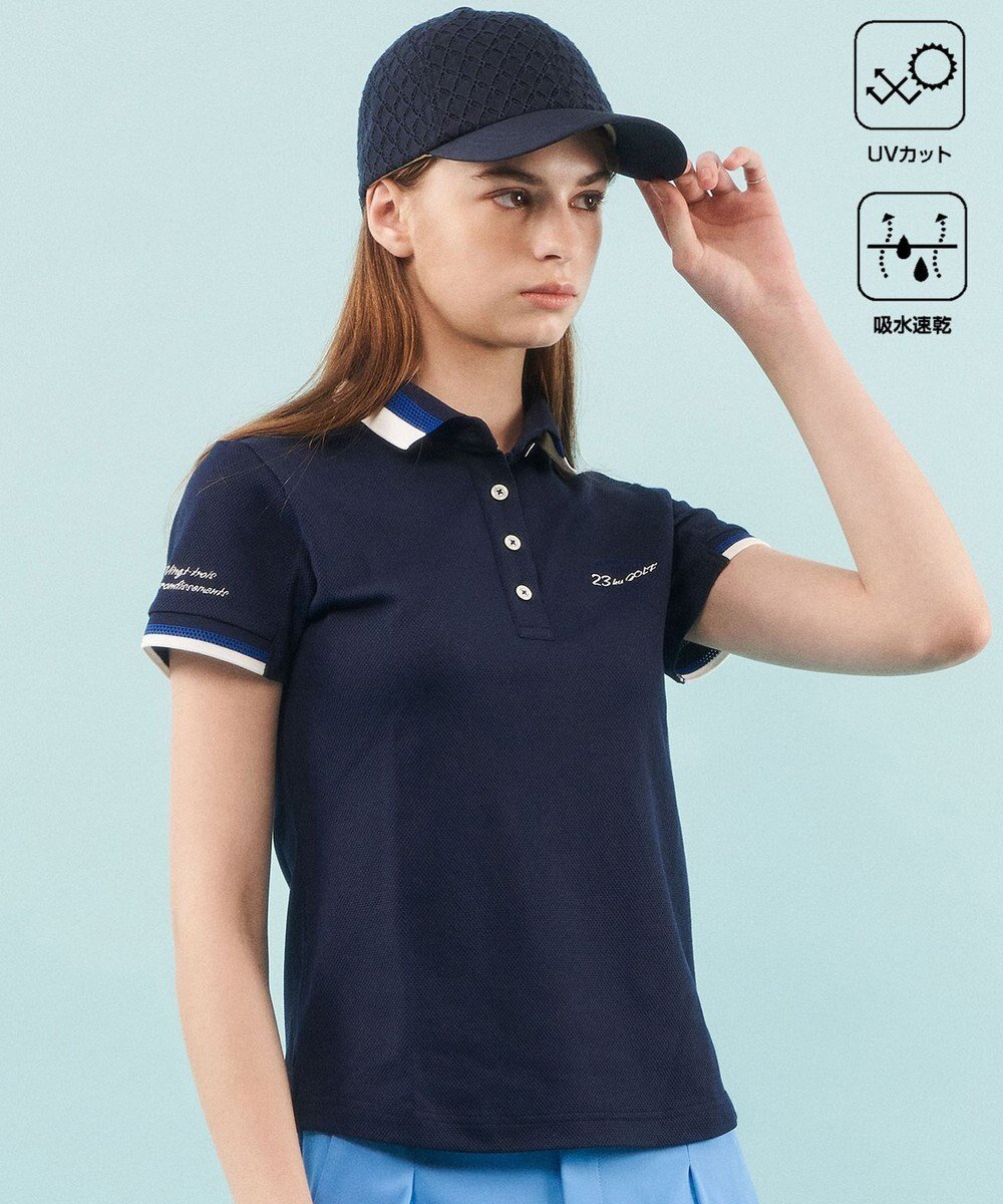 【23区 ゴルフ/NIJYUSANKU GOLF】の【WOMEN】【UVケア・吸水速乾】ハニカムカノコ 半袖ポロシャツ インテリア・キッズ・メンズ・レディースファッション・服の通販 founy(ファニー) 　ファッション　Fashion　レディースファッション　Ladies' Fashion Online　トップス・カットソー　Tops/Tshirt　シャツ/ブラウス　Shirts/Blouses　ポロシャツ　Polo Shirts　春　Spring　今季　This Season　吸水　Water Absorption　ストレッチ　Stretch　スポーティ　Sporty　ベーシック　Basic　ポロシャツ　Polo Shirt　半袖　Short Sleeve　メッシュ　Mesh　メランジ　Melange　ロング　Long　S/S・春夏　Ss・Spring/Summer　再入荷　Restock/Back In Stock/Re Arrival　夏　Summer　2024年　2024　2024春夏・S/S　Ss,Spring/Summer,2024　エレガント 上品　Elegant　ゴルフ　Golf　ネイビー系|ID: prp329100004589697 ipo3291000000032646496