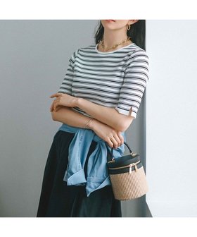 【23区/NIJYUSANKU】 【洗える】レーヨンポリエステルストレッチ 5分袖 ニット人気、トレンドファッション・服の通販 founy(ファニー) ファッション Fashion レディースファッション Fashion for Women トップス・カットソー Cut & Sew Tops ニット Knit Tops & Sweaters オレンジ Orange 春 Spring 洗える Machine Washable ストレッチ Stretch, Stretchy Fabric スリット Slit, Slit Detail セーター Sweater, Knitwear ベーシック Basic, Essential ボーダー Border, Stripe ラウンド Round, Round Neck S/S・春夏 SS, Spring/Summer, Warm Season 夏 Summer 2024年 2024 2024春夏・S/S Spring/Summer 2024 SS24 エレガント 上品 Elegant |ID:prp329100004589730