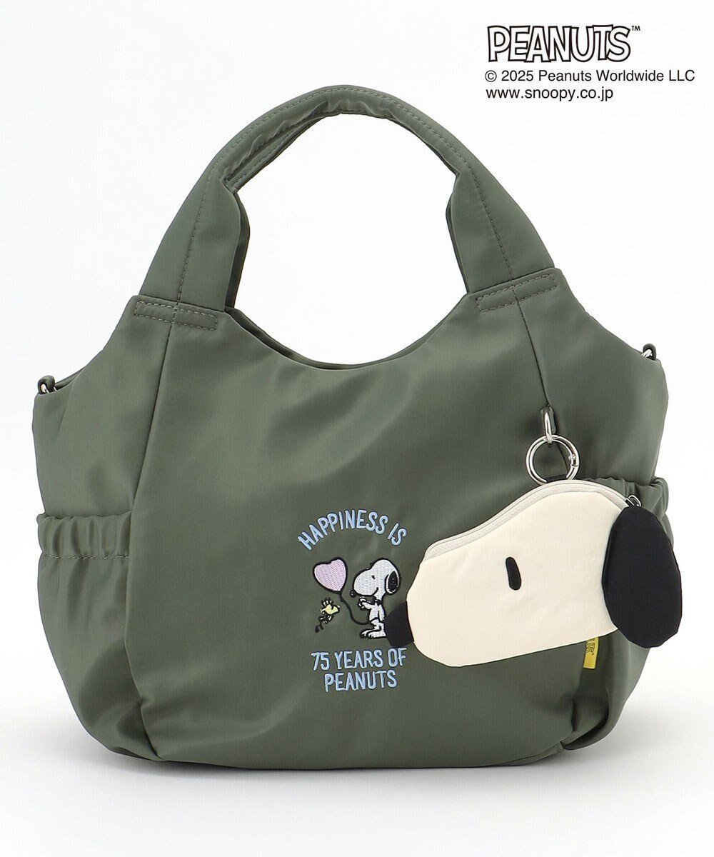 【イザック/Y'SACCS】のSNOOPYデザイン ギャザー2wayミニトート インテリア・キッズ・メンズ・レディースファッション・服の通販 founy(ファニー) 　ファッション　Fashion　レディースファッション　Ladies' Fashion Online　バッグ　Bag　イラスト　Illustration　ギャザー　Gather　スマート　Smart　フェイス　Face　ポケット　Pocket　ポーチ　Pouch　カーキ|ID: prp329100004590370 ipo3291000000032571075
