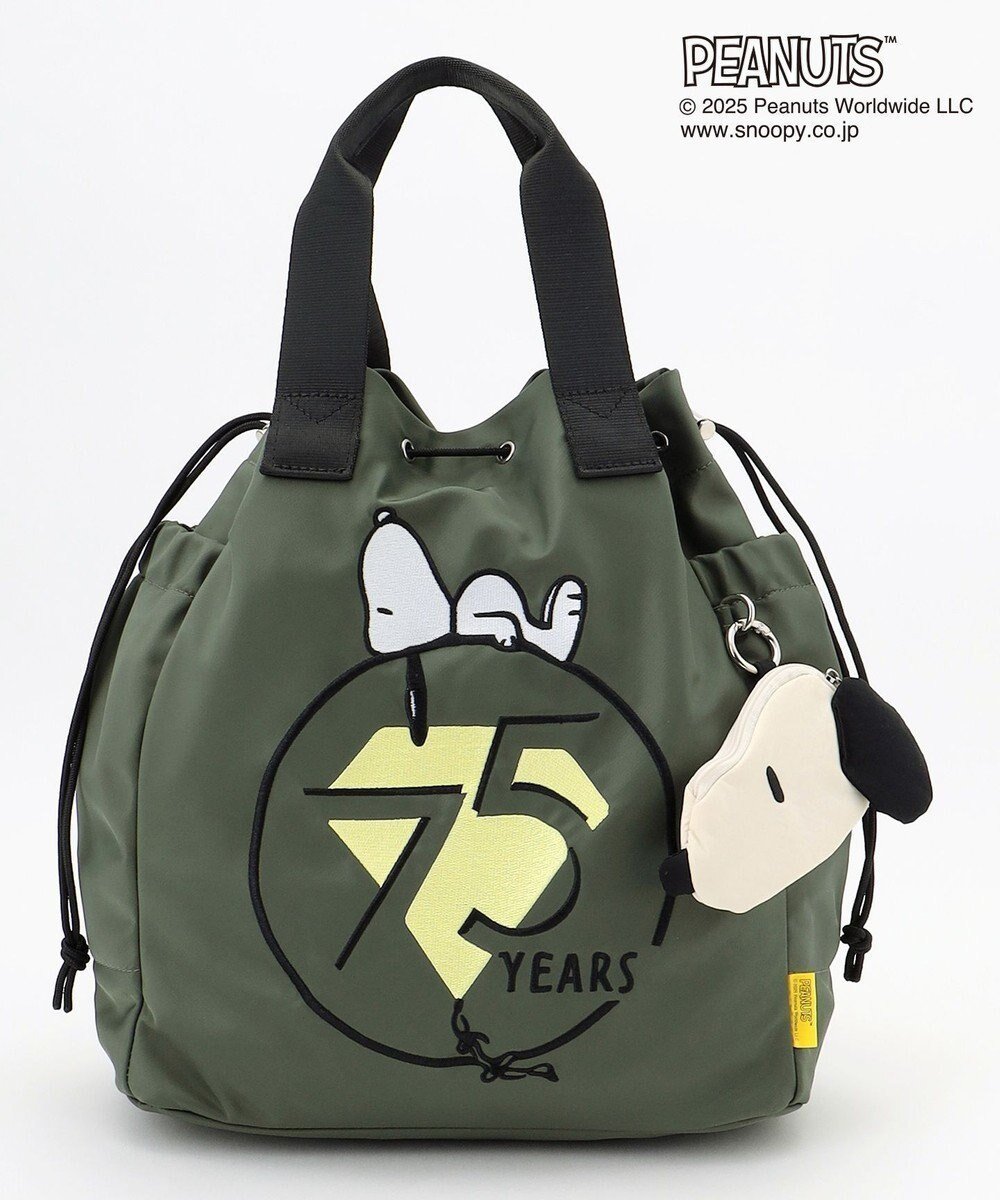 【イザック/Y'SACCS】のSNOOPYデザイン 2way巾着トート インテリア・キッズ・メンズ・レディースファッション・服の通販 founy(ファニー) 　ファッション　Fashion　レディースファッション　Ladies' Fashion Online　バッグ　Bag　イラスト　Illustration　スマート　Smart　フェイス　Face　ポケット　Pocket　ポーチ　Pouch　巾着　Purse　カーキ|ID: prp329100004590372 ipo3291000000032571084