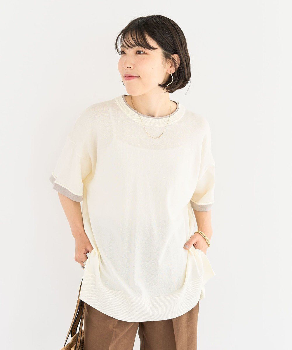 【グリーンパークス/Green Parks】の冷やっとすずやかレイヤーニットプルオーバ 人気、トレンドファッション・服の通販 founy(ファニー) 　ファッション　Fashion　レディースファッション　Fashion for Women　トップス・カットソー　Cut & Sew Tops　ニット　Knit Tops & Sweaters　おすすめ　Recommended / Our Picks　セーター　Sweater, Knitwear　ボックス　Boxy, Box Shape　ポケット　Pocket, Pocket Detail　夏　Summer　春　Spring　S/S・春夏　SS, Spring/Summer, Warm Season　 other-1|ID: prp329100004590410 ipo3291000000032571457