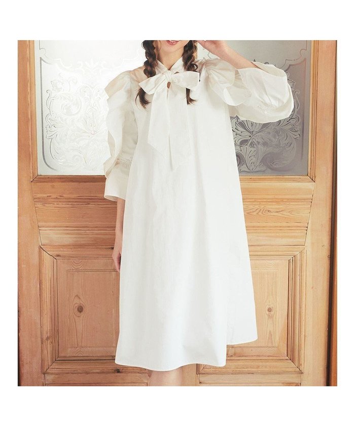 【メゾンドフルール/Maison de FLEUR】のラッフルボウタイワンピース インテリア・キッズ・メンズ・レディースファッション・服の通販 founy(ファニー) https://founy.com/ ファッション Fashion レディースファッション Fashion for Women ワンピース Dresses おすすめ Recommended / Our Picks リボン Ribbon, Bow エレガント 上品 Elegant 夏 Summer 春 Spring S/S・春夏 SS, Spring/Summer, Warm Season |ID: prp329100004590437 ipo3291000000033278753