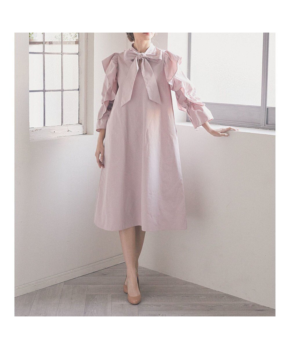 【メゾンドフルール/Maison de FLEUR】のラッフルボウタイワンピース インテリア・キッズ・メンズ・レディースファッション・服の通販 founy(ファニー) 　ファッション　Fashion　レディースファッション　Fashion for Women　ワンピース　Dresses　おすすめ　Recommended / Our Picks　リボン　Ribbon, Bow　エレガント 上品　Elegant　夏　Summer　春　Spring　S/S・春夏　SS, Spring/Summer, Warm Season　Pink|ID: prp329100004590437 ipo3291000000033278758