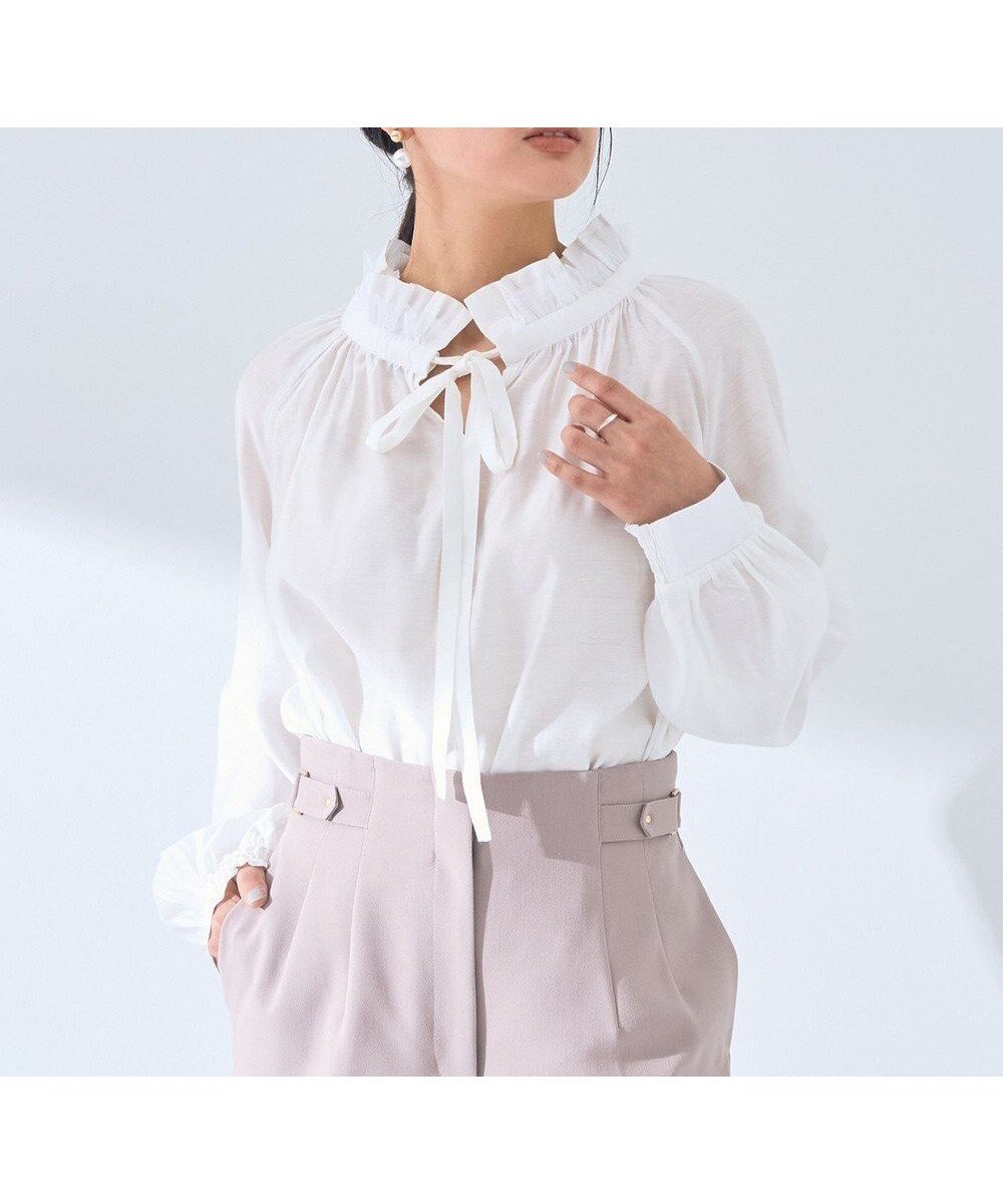 【イェッカ ヴェッカ/YECCA VECCA】のスタンドカラーシアーリボンブラウス インテリア・キッズ・メンズ・レディースファッション・服の通販 founy(ファニー) 　ファッション　Fashion　レディースファッション　Ladies' Fashion Online　トップス・カットソー　Tops/Tshirt　シャツ/ブラウス　Shirts/Blouses　おすすめ　Recommend　スキッパー　Skipper　スタンド　Stand　フェミニン　Feminine　フリル　Frills　フロント　Front　ポケット　Pocket　リボン　Ribbon　夏　Summer　春　Spring　S/S・春夏　Ss・Spring/Summer　Off White|ID: prp329100004590845 ipo3291000000032577797