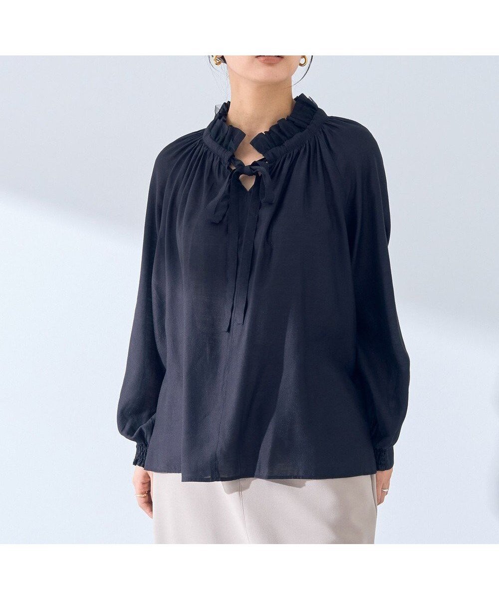 【イェッカ ヴェッカ/YECCA VECCA】のスタンドカラーシアーリボンブラウス インテリア・キッズ・メンズ・レディースファッション・服の通販 founy(ファニー) 　ファッション　Fashion　レディースファッション　Ladies' Fashion Online　トップス・カットソー　Tops/Tshirt　シャツ/ブラウス　Shirts/Blouses　おすすめ　Recommend　スキッパー　Skipper　スタンド　Stand　フェミニン　Feminine　フリル　Frills　フロント　Front　ポケット　Pocket　リボン　Ribbon　夏　Summer　春　Spring　S/S・春夏　Ss・Spring/Summer　Black|ID: prp329100004590845 ipo3291000000032577798