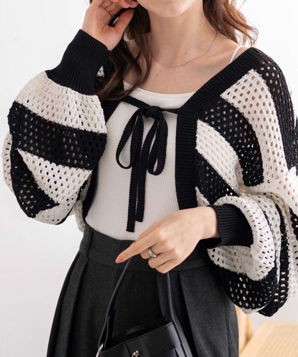 【ウィゴー/WEGO】の【紫外線対策/手洗い可】メッシュリボンボレロ インテリア・キッズ・メンズ・レディースファッション・服の通販 founy(ファニー) 　ファッション　Fashion　レディースファッション　Ladies' Fashion Online　トップス・カットソー　Tops/Tshirt　カーディガン　Cardigans　春　Spring　カーディガン　Cardigan　キャミ　Cami　グラフィック　Graphic　スマホ　Smartphone　スリーブ　Sleeve　タンク　Tank　デニム　Denim　トレンド　Trend　人気　Popularity　ボレロ　Bolero　ボーダー　Border　ミニスカート　Mini Skirt　メッシュ　Mesh　リボン　Ribbon　S/S・春夏　Ss・Spring/Summer　再入荷　Restock/Back In Stock/Re Arrival　おすすめ　Recommend　夏　Summer　ブラックボーダー|ID: prp329100004591000 ipo3291000000032580941