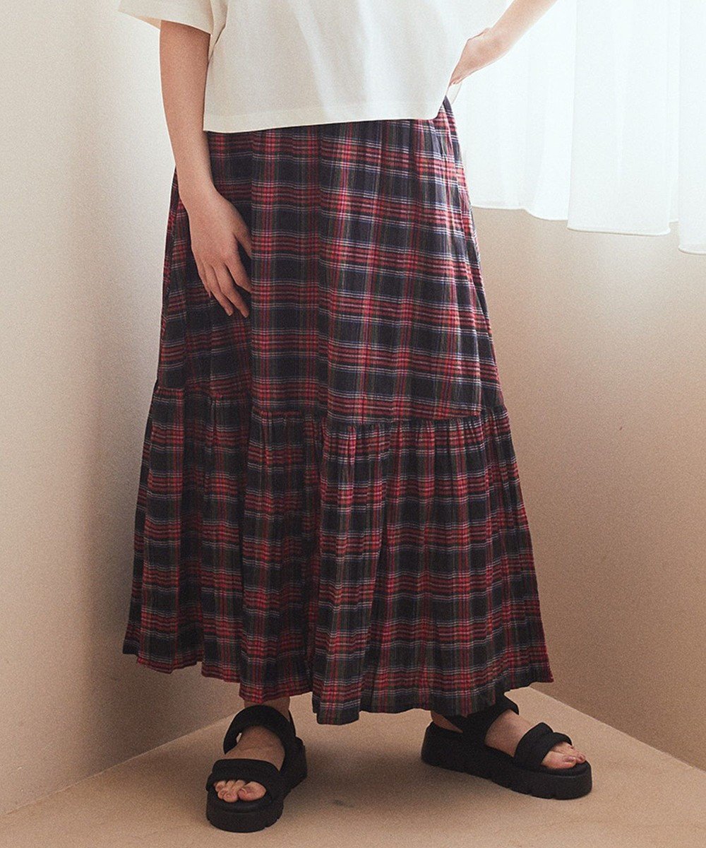【アースミュージックアンドエコロジー/earth music&ecology】のクリンクルスカート インテリア・キッズ・メンズ・レディースファッション・服の通販 founy(ファニー) 　ファッション　Fashion　レディースファッション　Fashion for Women　スカート　Skirts　シンプル　Simple, Minimal　チェック　Check, Plaid, Tartan　フリル　Frill, Ruffle　ポケット　Pocket, Pocket Detail　夏　Summer　春　Spring　S/S・春夏　SS, Spring/Summer, Warm Season　Check Red|ID: prp329100004591087 ipo3291000000032661502