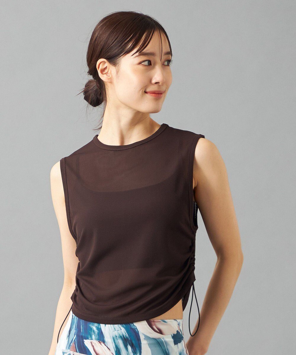 【チャコット/Chacott】のChacott BALANCE シアーリブノースリーブTシャツ インテリア・キッズ・メンズ・レディースファッション・服の通販 founy(ファニー) 　ファッション　Fashion　レディースファッション　Ladies' Fashion Online　トップス・カットソー　Tops/Tshirt　キャミソール / ノースリーブ　No Sleeves　シャツ/ブラウス　Shirts/Blouses　ロング / Tシャツ　T-Shirts　シアー　Sheer　シャーリング　Shirring　ショート　Short　シンプル　Simple　スタイリッシュ　Stylish　ストレッチ　Stretch　スポーツ　Sports　トレンド　Trend　ノースリーブ　No Sleeve　ボックス　Box　ヨガ　Yoga　ダークブラウン|ID: prp329100004591099 ipo3291000000032582670