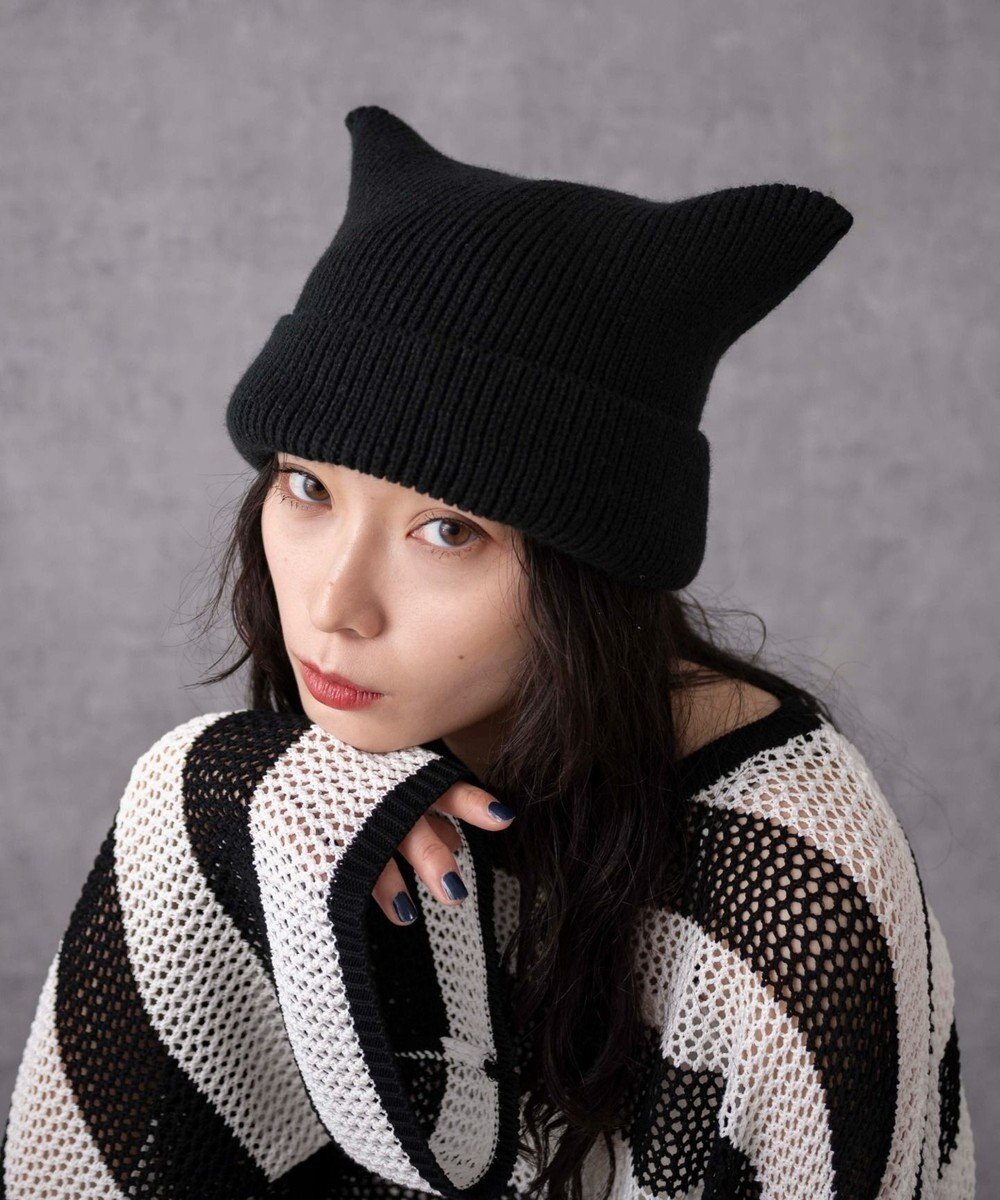 【ウィゴー/WEGO】のネコミミニットキャップ インテリア・キッズ・メンズ・レディースファッション・服の通販 founy(ファニー) 　ファッション　Fashion　レディースファッション　Ladies' Fashion Online　トップス・カットソー　Tops/Tshirt　ニット　Knit Tops　帽子　Hats　おすすめ　Recommend　キャップ　Cap　シンプル　Simple　スマホ　Smartphone　トレンド　Trend　ネコ　Cat　ベーシック　Basic　帽子　Hat　無地　Plain Color　猫　Cat　ブラック|ID: prp329100004591291 ipo3291000000032587201