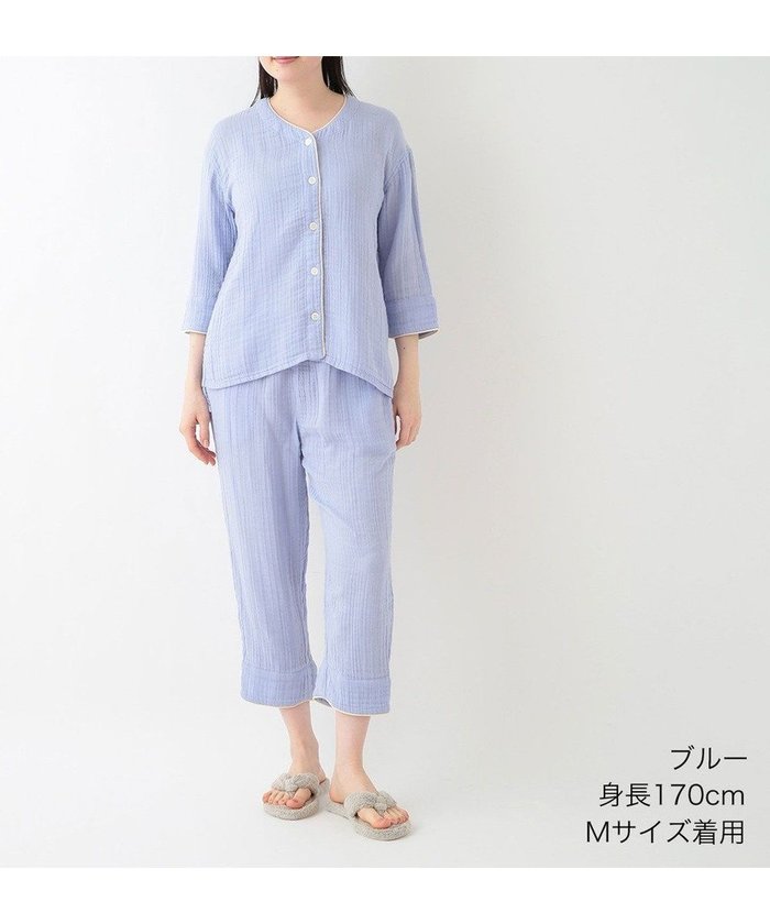 【ウチノ/UCHINO】のクレープガーゼ ノーカラーレディスパジャマ インテリア・キッズ・メンズ・レディースファッション・服の通販 founy(ファニー) https://founy.com/ ファッション Fashion レディースファッション Fashion for Women クロップド Cropped, Short Length パイピング Piping, Trim Design パジャマ Pajamas, Sleepwear ポケット Pocket, Pocket Detail おすすめ Recommended / Our Picks |ID: prp329100004591330 ipo3291000000033686183