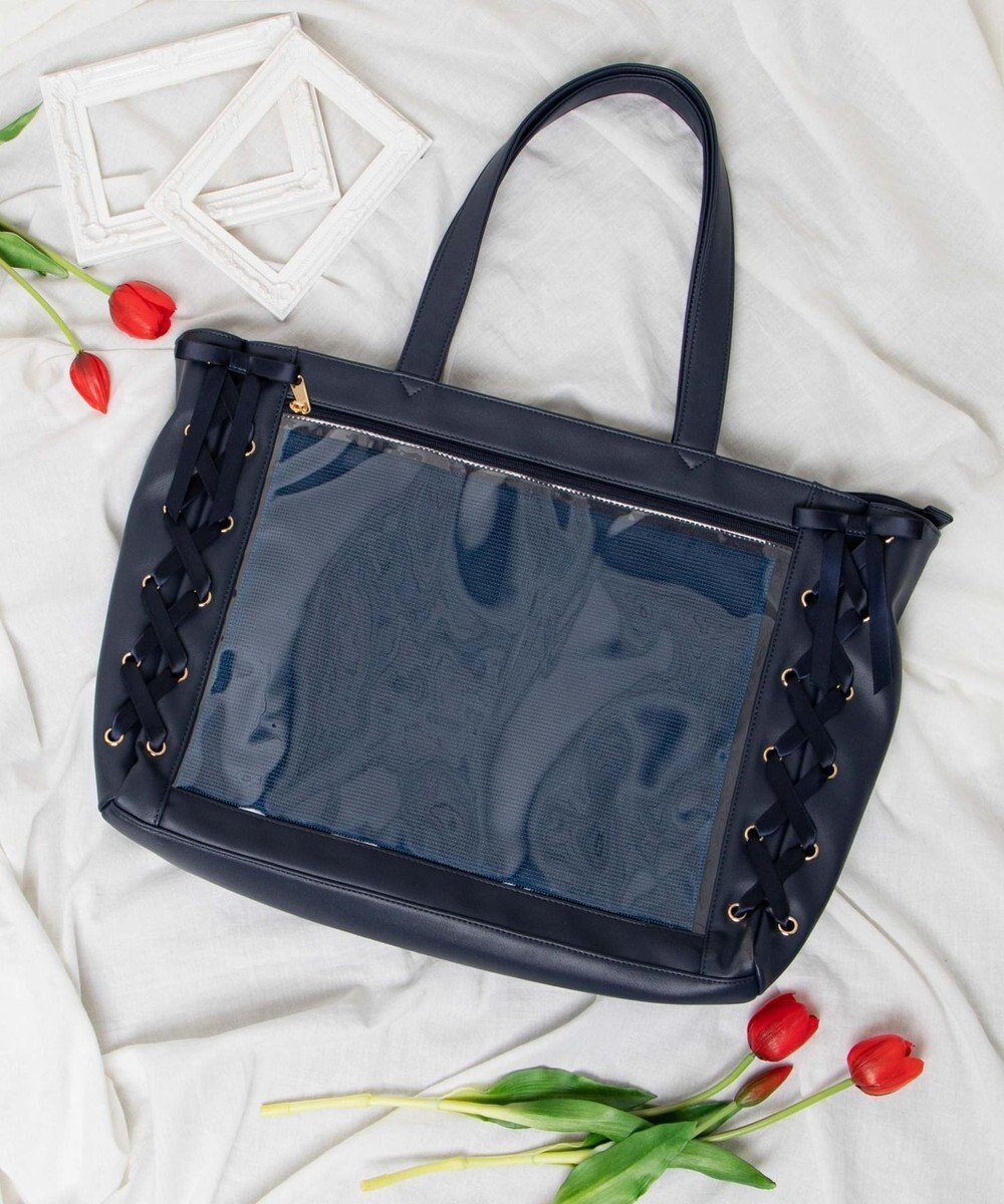 【ウィゴー/WEGO】の【痛バ&推し活グッズ】レースアップ痛バッグL インテリア・キッズ・メンズ・レディースファッション・服の通販 founy(ファニー) 　ファッション　Fashion　レディースファッション　Fashion for Women　バッグ　Bags　ギンガム　Gingham, Gingham Fabric　クッション　Cushion, Throw Pillow　サテン　Satin, Glossy Fabric　チェック　Check, Plaid, Tartan　ポケット　Pocket, Pocket Detail　メッシュ　Mesh, Net Fabric　レース　Lace, Lace Fabric　ネイビー|ID: prp329100004591363 ipo3291000000032588090